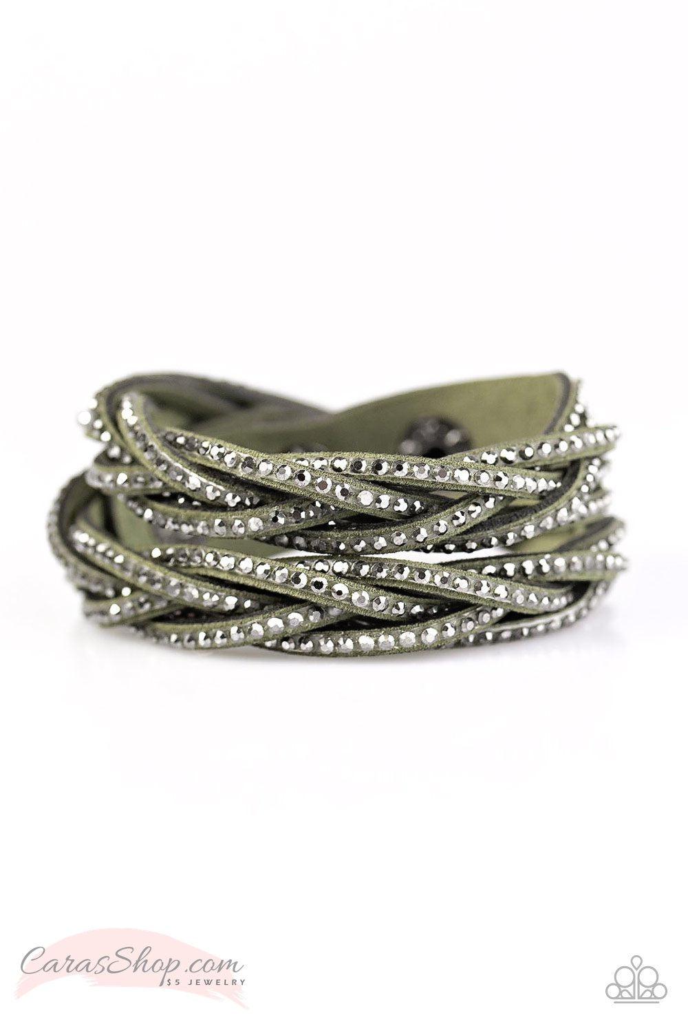 Musing Maverick - Green Suede Wrap Snap Bracelet - Paparazzi Accessories-CarasShop.com - $5 Jewelry by Cara Jewels