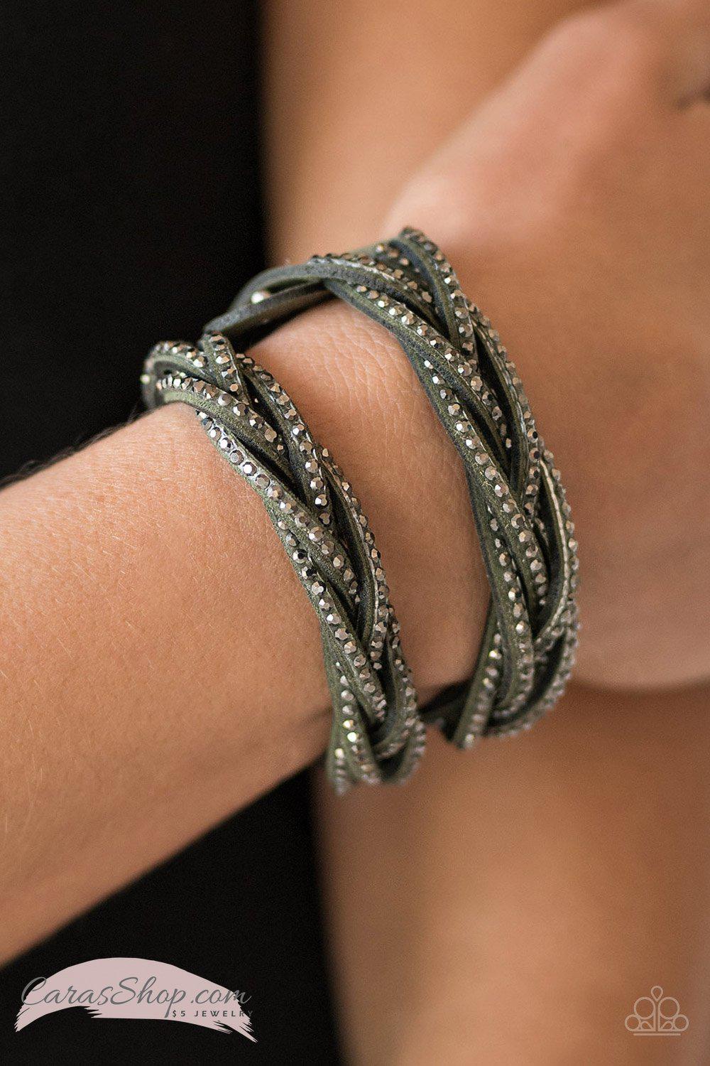 Musing Maverick - Green Suede Wrap Snap Bracelet - Paparazzi Accessories-CarasShop.com - $5 Jewelry by Cara Jewels