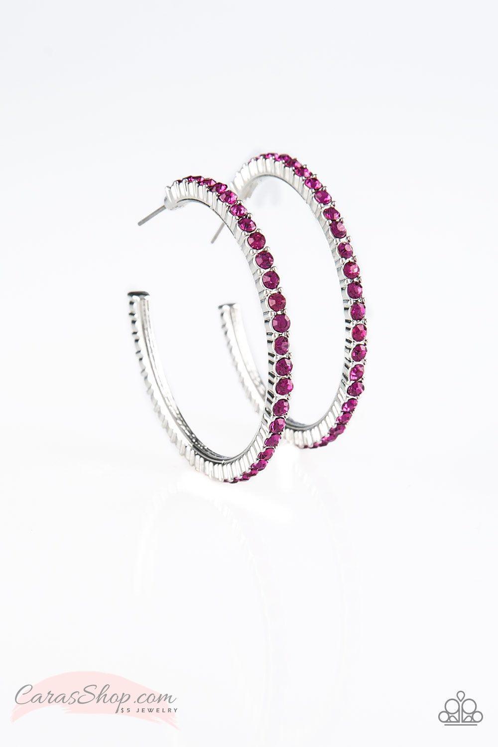 Must Be The Money - Pink Hoop Earrings - Paparazzi Accessories-CarasShop.com - $5 Jewelry by Cara Jewels