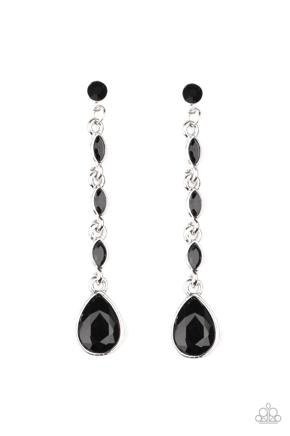 Must Love Diamonds Black Rhinestone Earrings - Paparazzi Accessories-CarasShop.com - $5 Jewelry by Cara Jewels