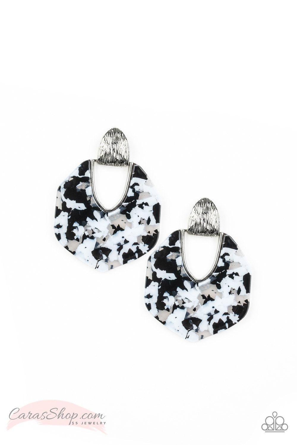 My Animal Spirit White Acrylic Earrings - Paparazzi Accessories-CarasShop.com - $5 Jewelry by Cara Jewels