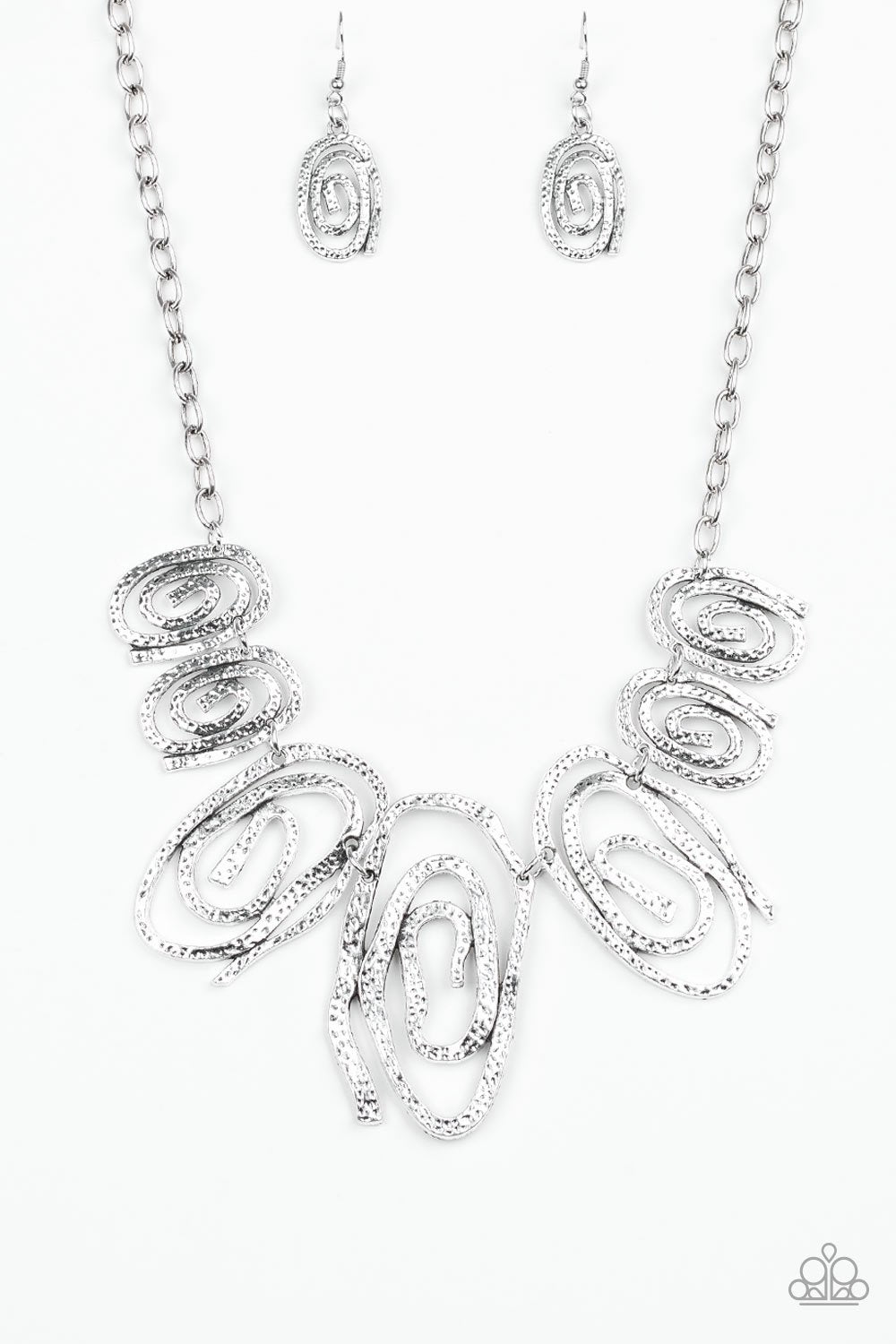 My Cave Is Your Cave Silver Statement Necklace - Paparazzi Accessories-CarasShop.com - $5 Jewelry by Cara Jewels