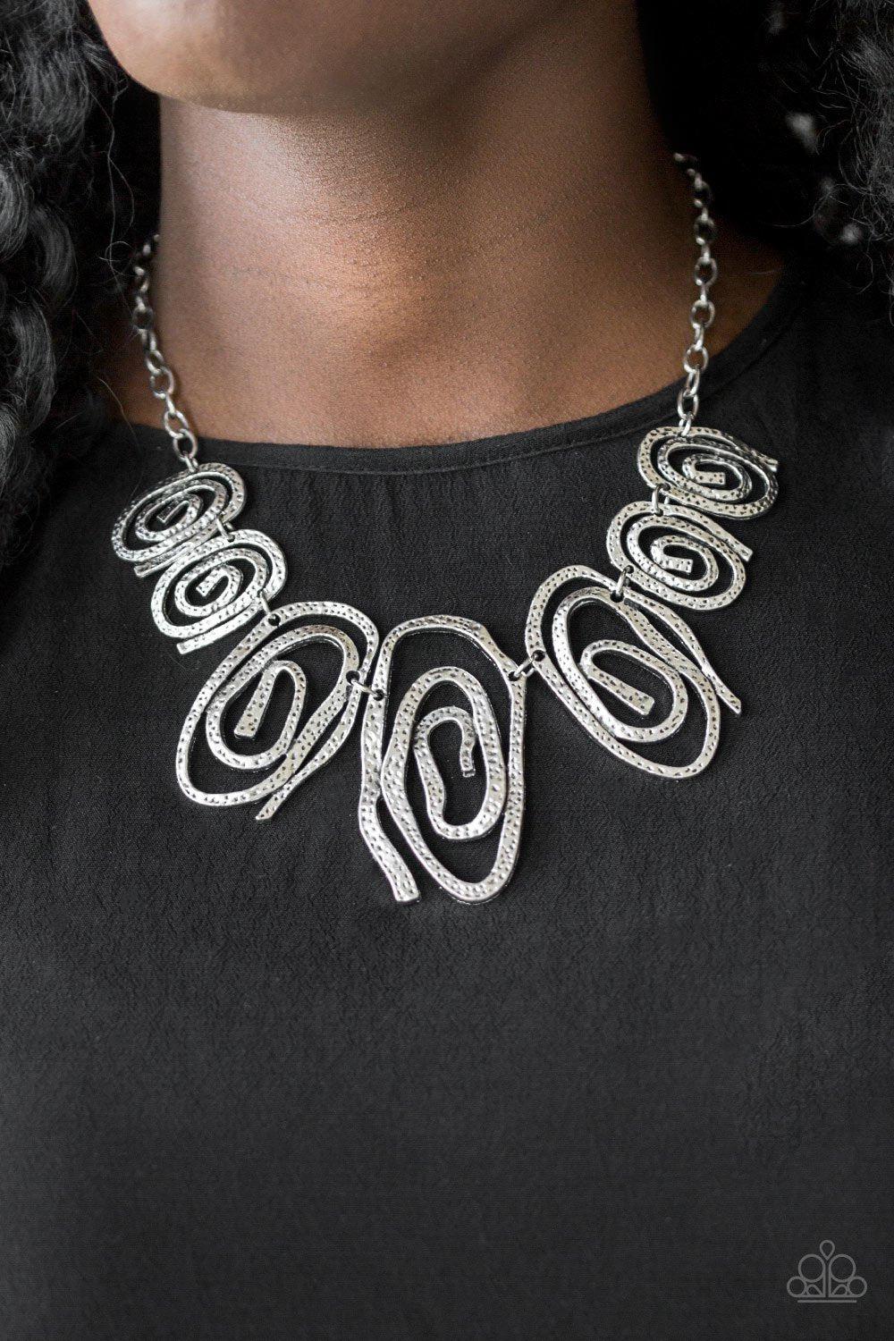 My Cave Is Your Cave Silver Statement Necklace - Paparazzi Accessories-CarasShop.com - $5 Jewelry by Cara Jewels