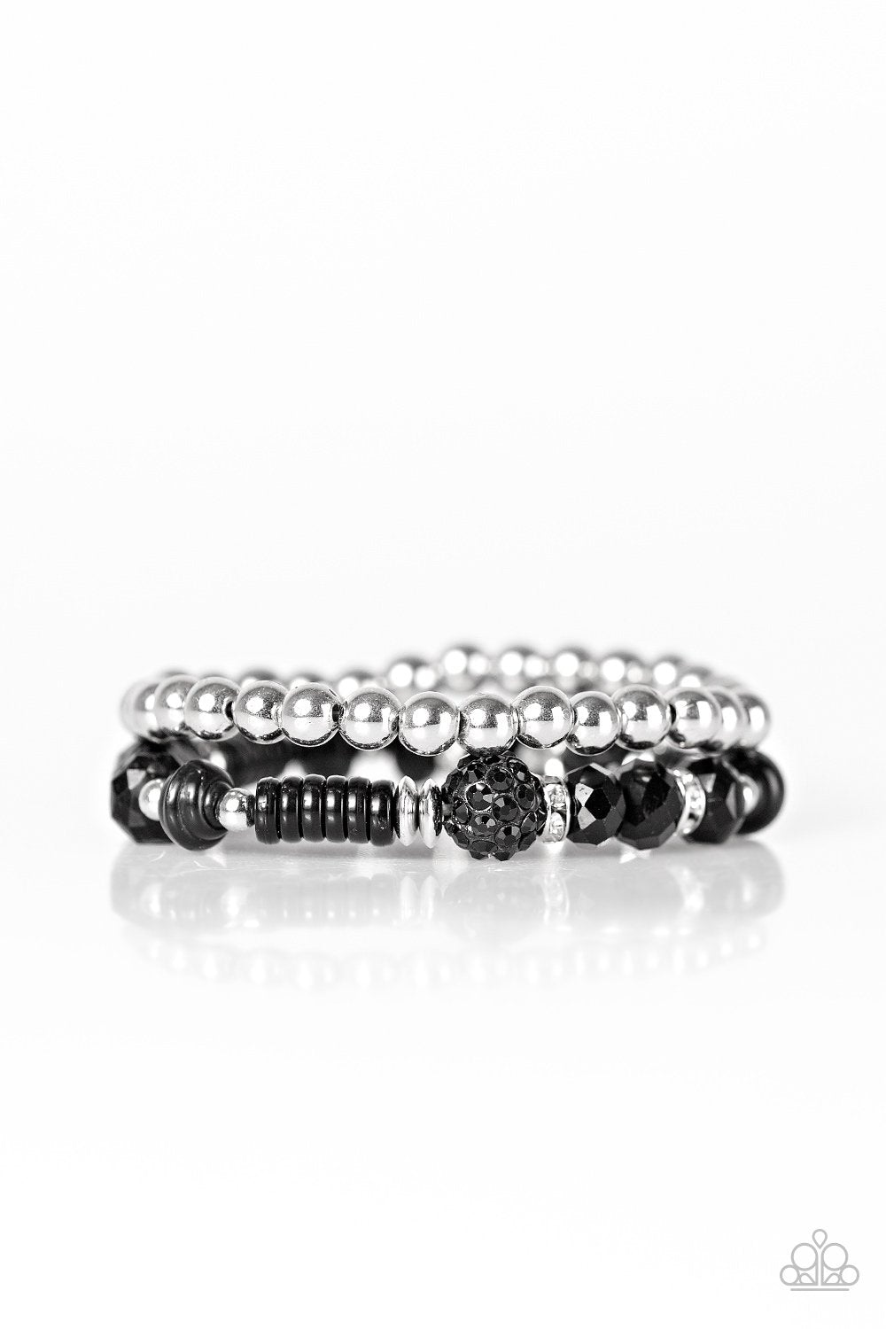 My Dance Card Is Full Black and Silver Bracelet Set - Paparazzi Accessories-CarasShop.com - $5 Jewelry by Cara Jewels