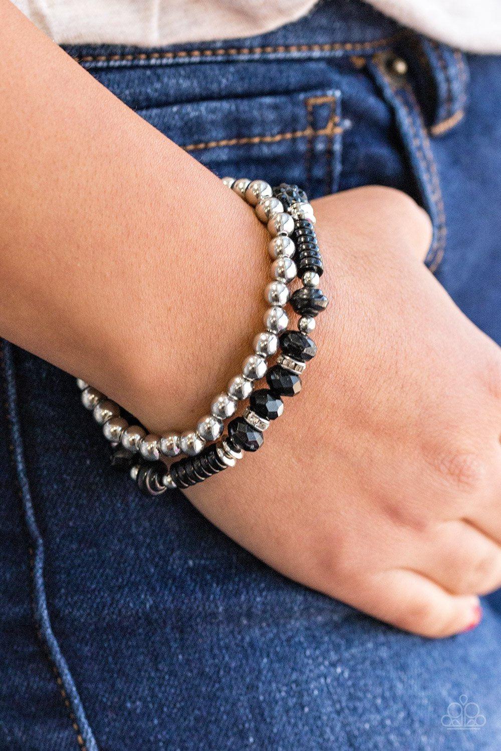 My Dance Card Is Full Black and Silver Bracelet Set - Paparazzi Accessories-CarasShop.com - $5 Jewelry by Cara Jewels