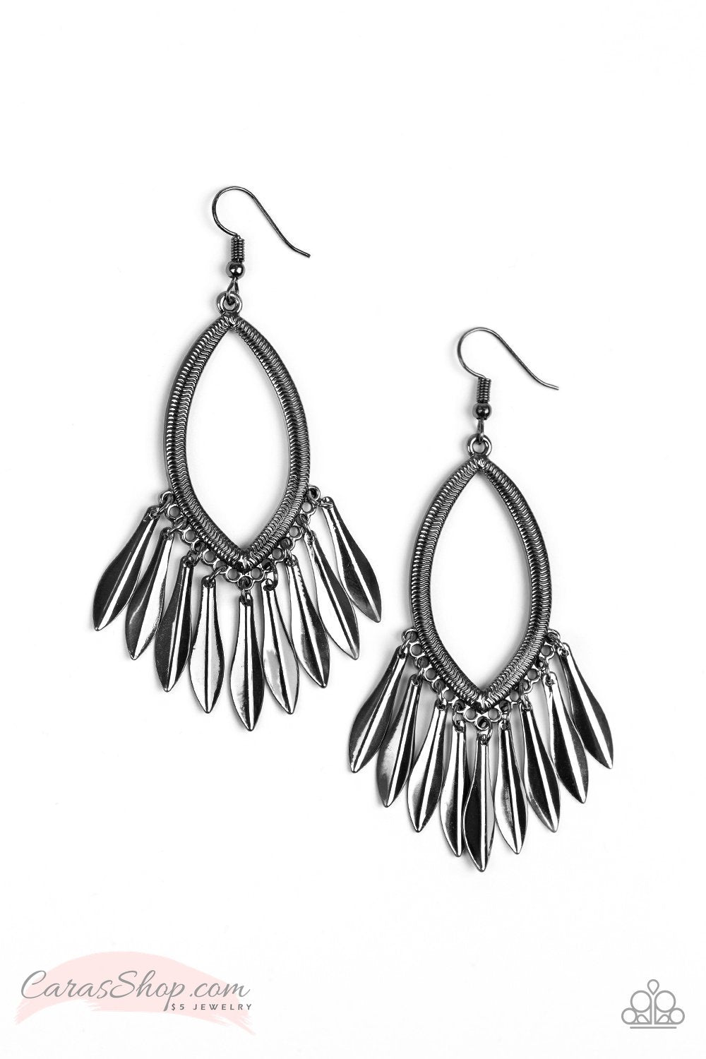 My FLAIR Lady Black Gunmetal Earrings - Paparazzi Accessories-CarasShop.com - $5 Jewelry by Cara Jewels