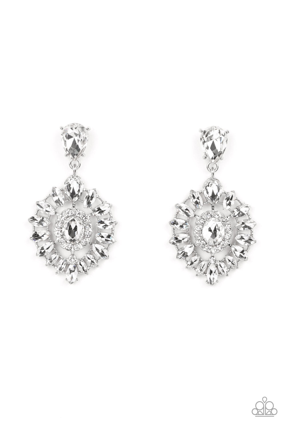 My Good LUXE Charm White Rhinestone Earrings - Paparazzi Accessories- lightbox - CarasShop.com - $5 Jewelry by Cara Jewels