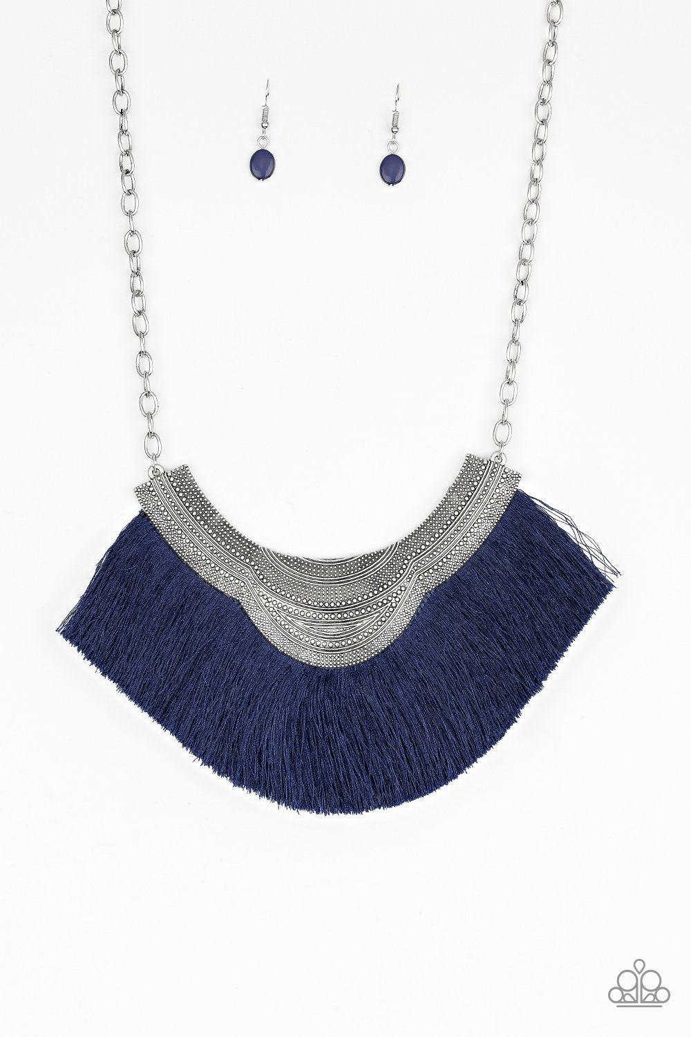 My Pharaoh Lady Dark Blue Fringe Necklace - Paparazzi Accessories-CarasShop.com - $5 Jewelry by Cara Jewels
