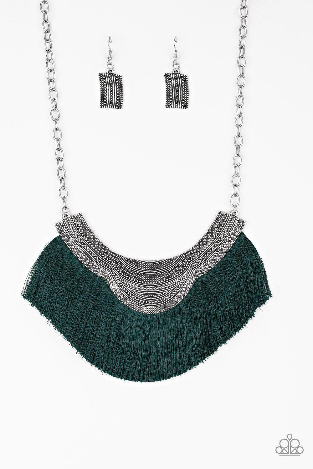 My Pharaoh Lady Green Fringe Necklace - Paparazzi Accessories-CarasShop.com - $5 Jewelry by Cara Jewels
