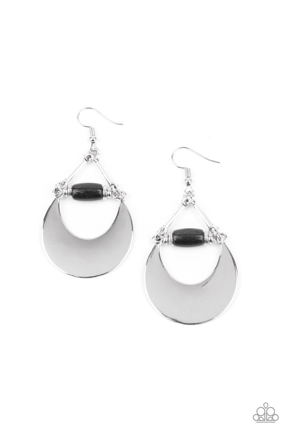 Mystical Moonbeams Black Stone and Silver Earrings - Paparazzi Accessories - lightbox -CarasShop.com - $5 Jewelry by Cara Jewels
