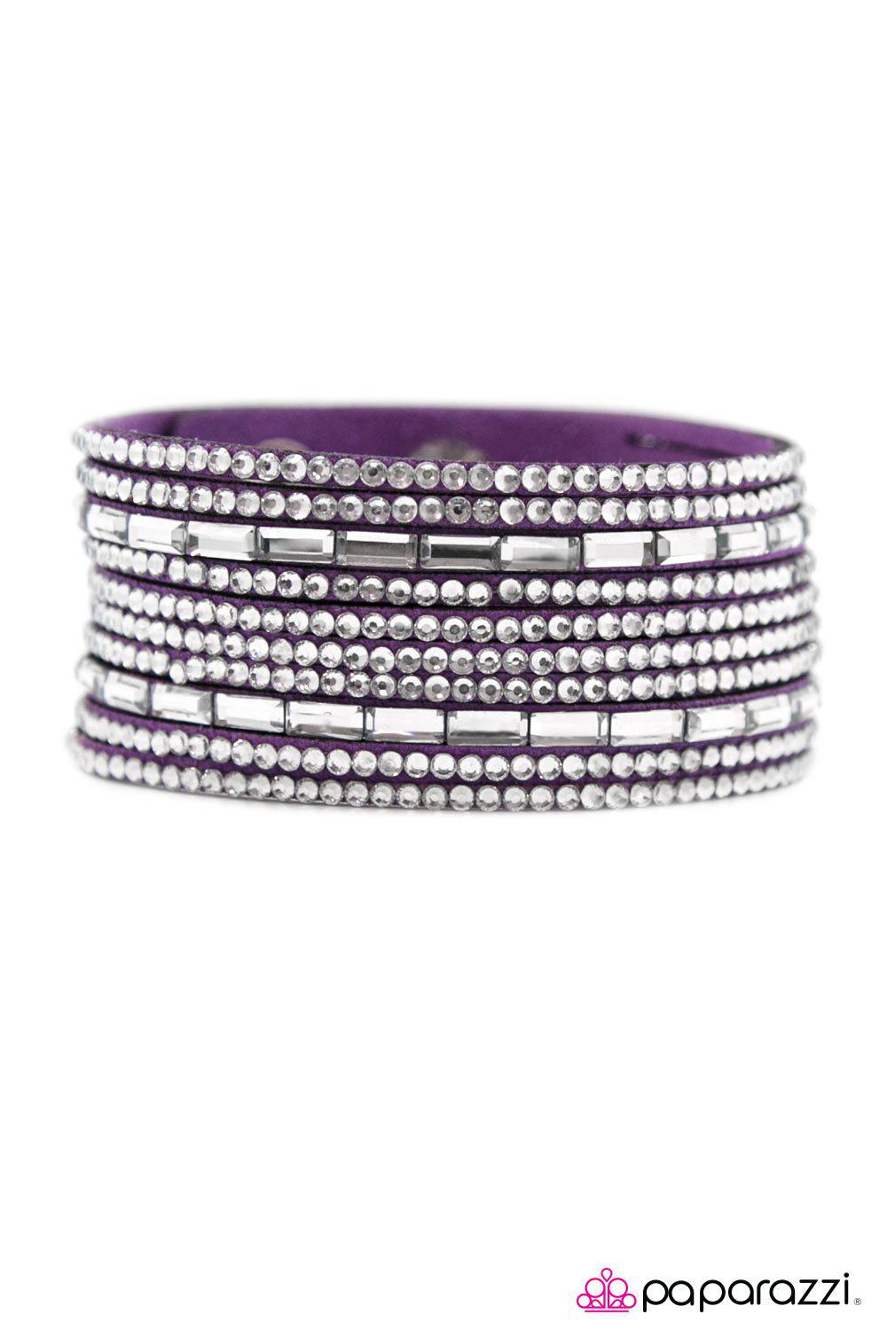 Name Your Price Purple and White Rhinestone Urban Wrap Snap Bracelet - Paparazzi Accessories-CarasShop.com - $5 Jewelry by Cara Jewels