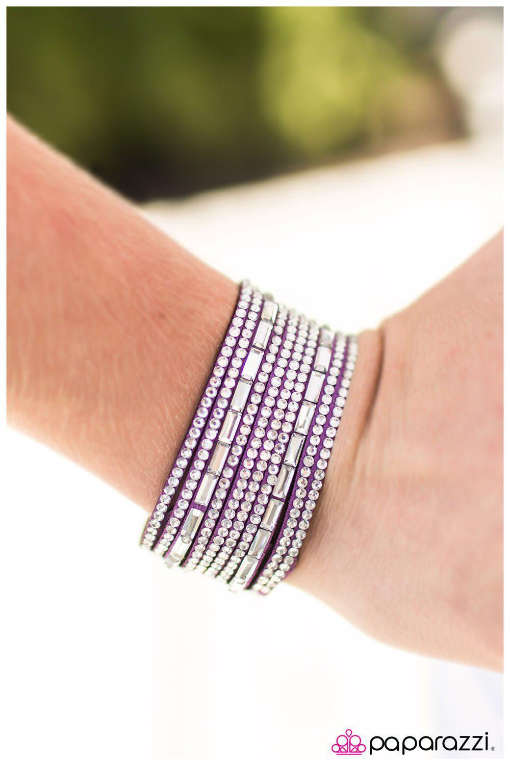 Name Your Price Purple and White Rhinestone Urban Wrap Snap Bracelet - Paparazzi Accessories-CarasShop.com - $5 Jewelry by Cara Jewels