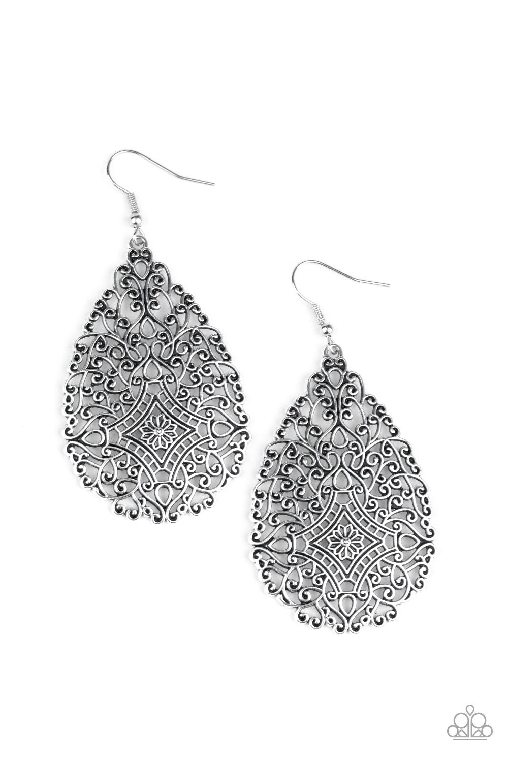 Napa Valley Vintage Silver Filigree Teardrop Earrings - Paparazzi Accessories - lightbox -CarasShop.com - $5 Jewelry by Cara Jewels