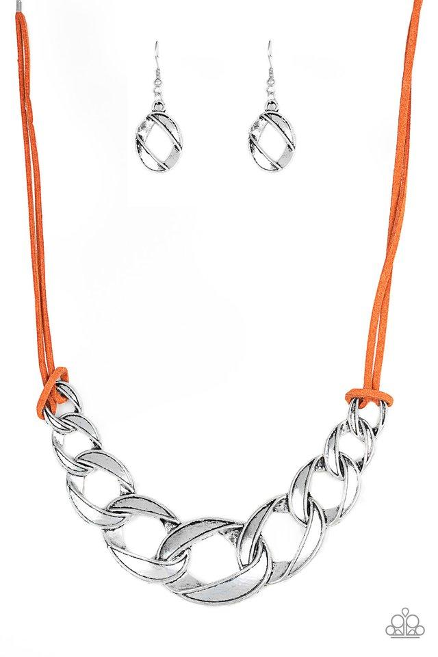 Naturally Nautical Orange Suede and Silver Chain Necklace - Paparazzi Accessories-CarasShop.com - $5 Jewelry by Cara Jewels