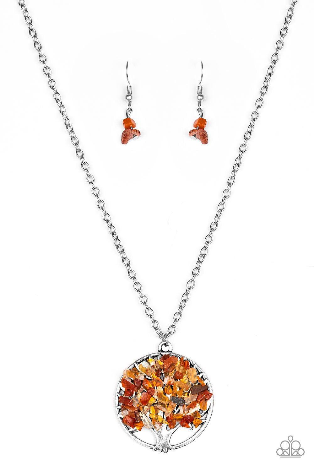 Naturally Nirvana Orange Stone Necklace and matching Earrings - Paparazzi Accessories-CarasShop.com - $5 Jewelry by Cara Jewels
