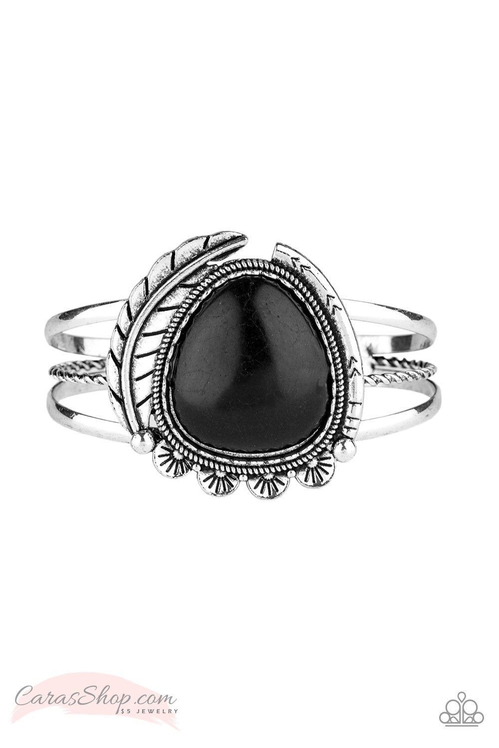 Natures Bounty Black Stone Cuff Bracelet - Paparazzi Accessories-CarasShop.com - $5 Jewelry by Cara Jewels