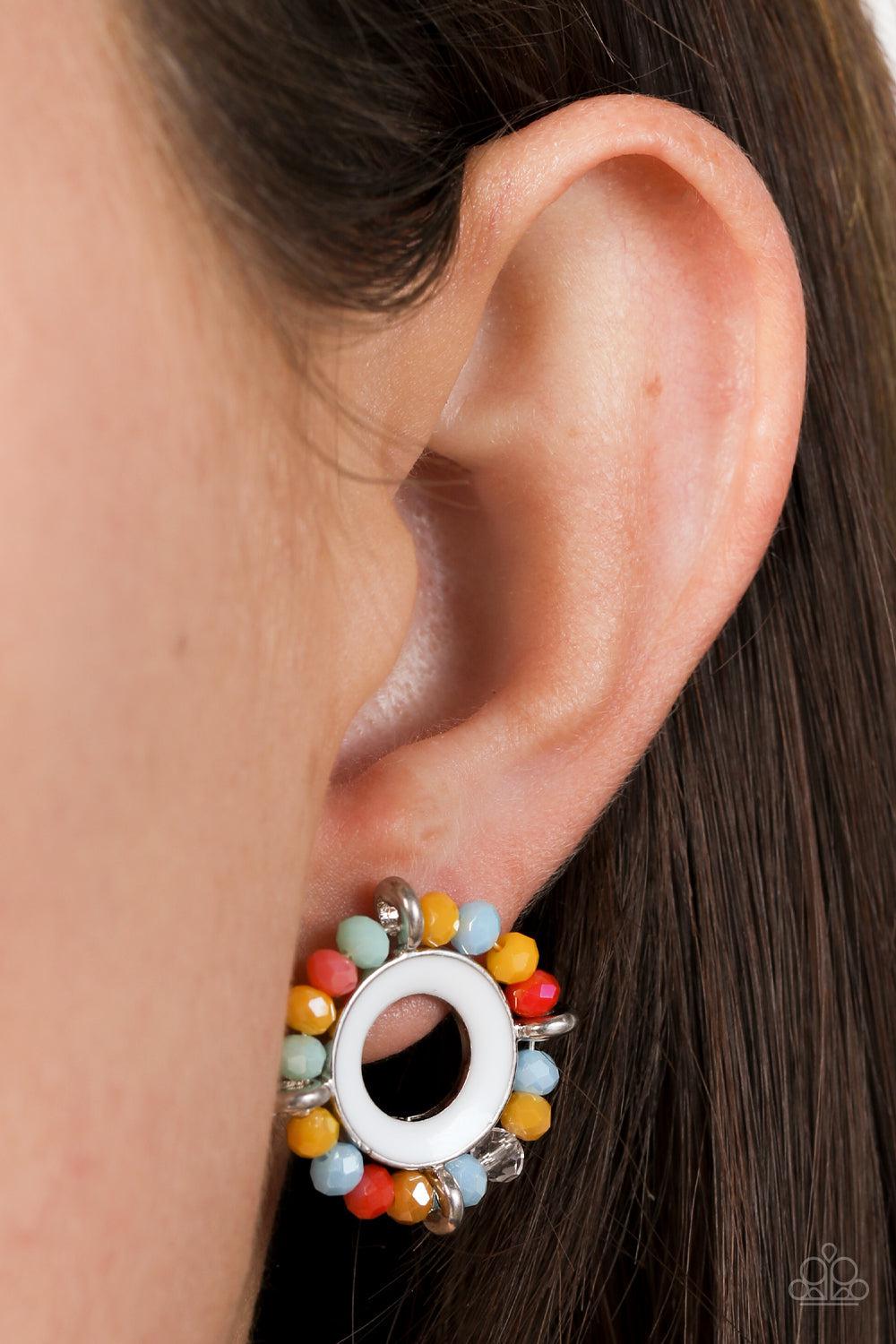 Nautical Notion Multi &amp; White Post Earrings - Paparazzi Accessories-on model - CarasShop.com - $5 Jewelry by Cara Jewels