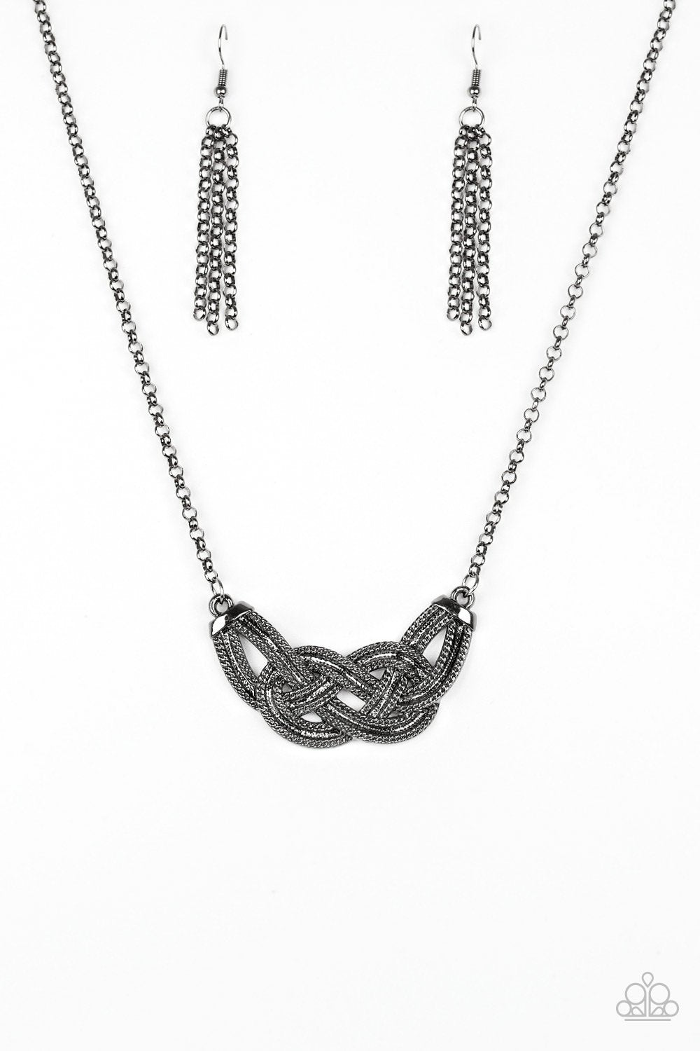 Nautically Naples Black Gunmetal Necklace and matching Earrings - Paparazzi Accessories-CarasShop.com - $5 Jewelry by Cara Jewels