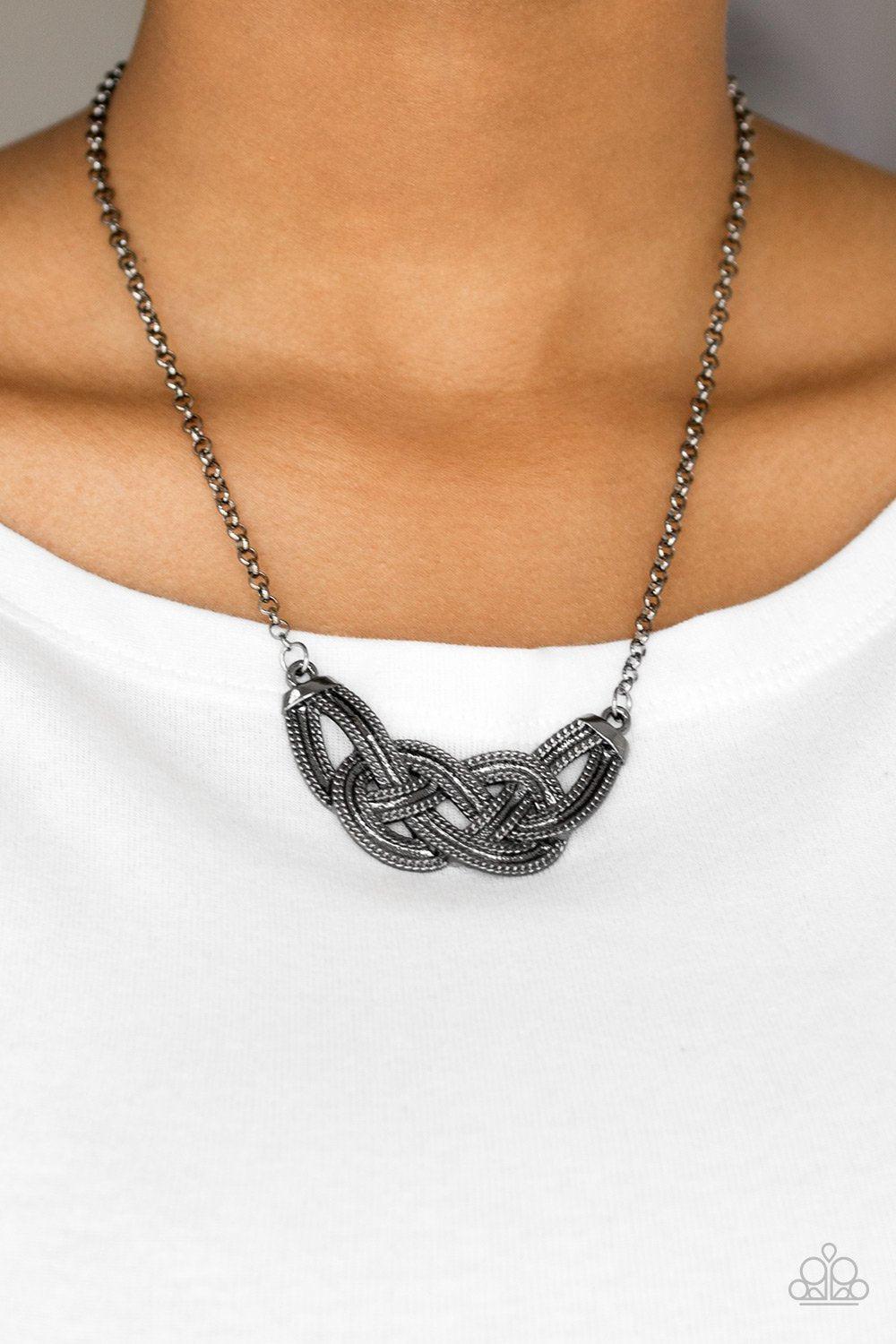 Nautically Naples Black Gunmetal Necklace and matching Earrings - Paparazzi Accessories-CarasShop.com - $5 Jewelry by Cara Jewels