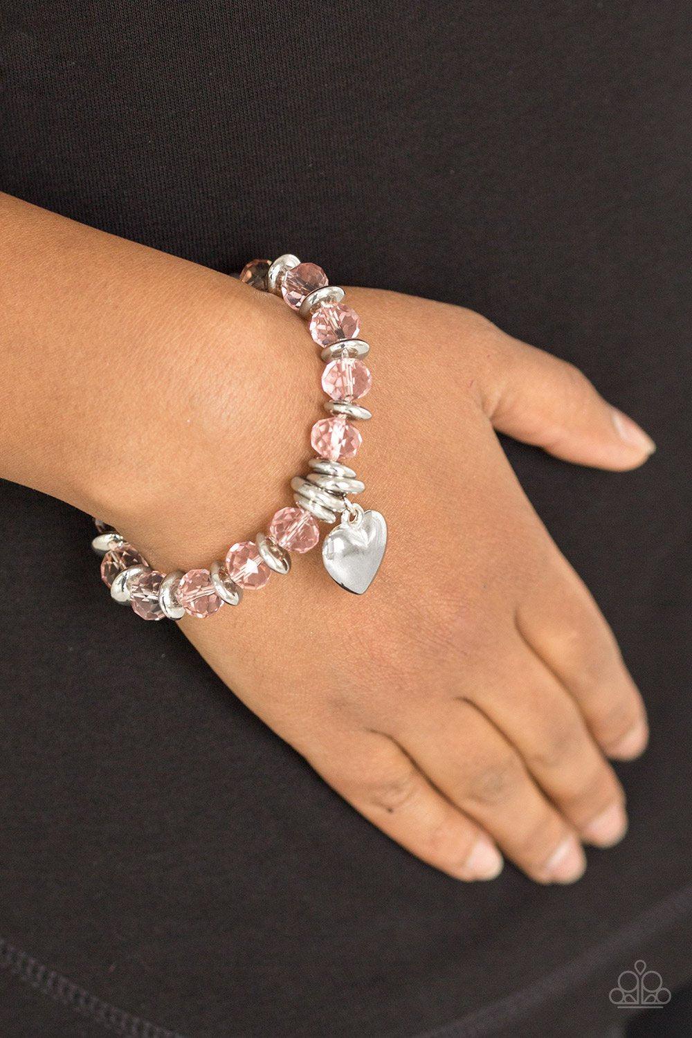 Need I Say Amour Pink Heart Bracelet - Paparazzi Accessories-CarasShop.com - $5 Jewelry by Cara Jewels