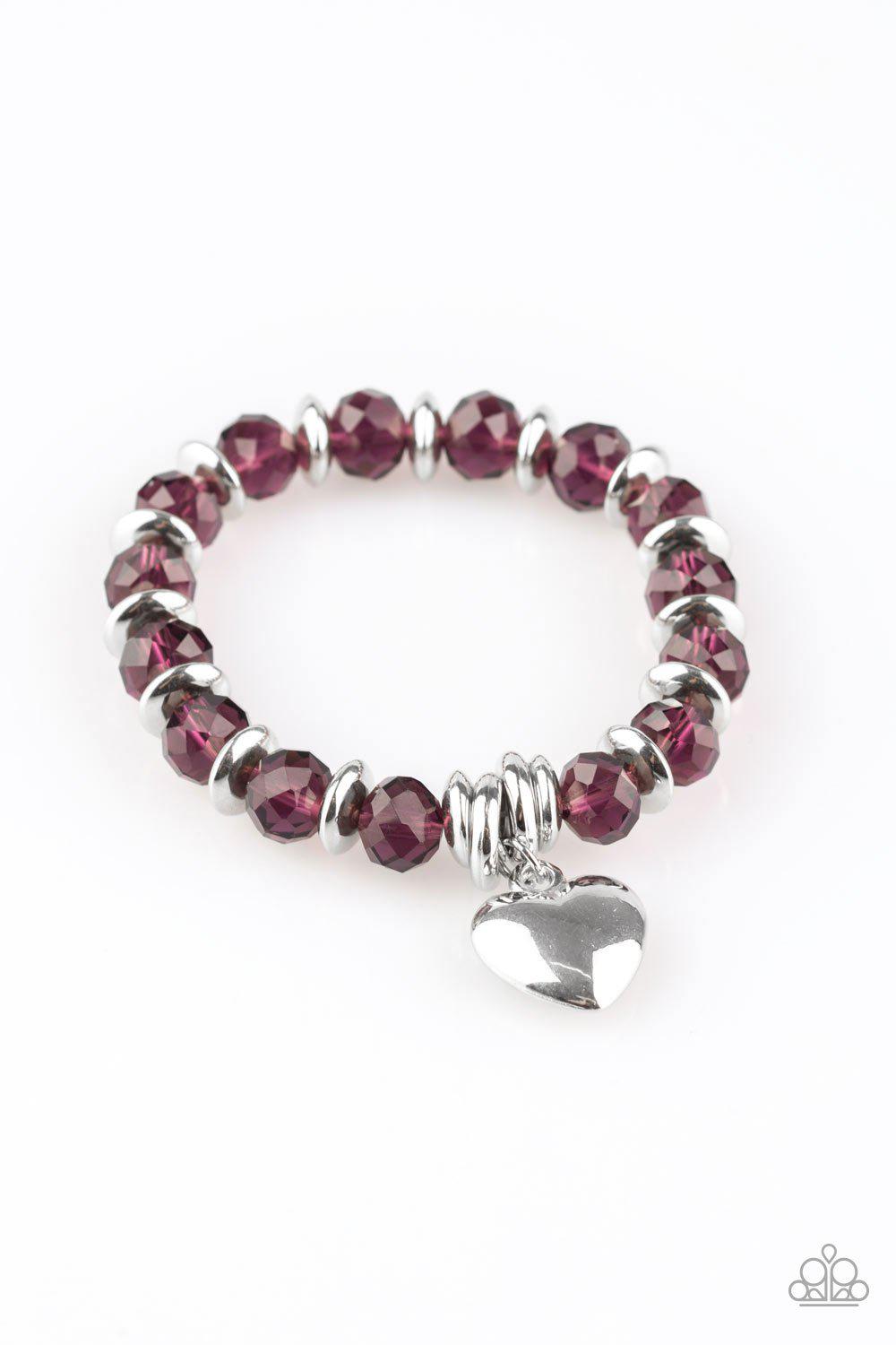 Need I Say AMOUR? Purple Heart Stretch Bracelet - Paparazzi Accessories-CarasShop.com - $5 Jewelry by Cara Jewels