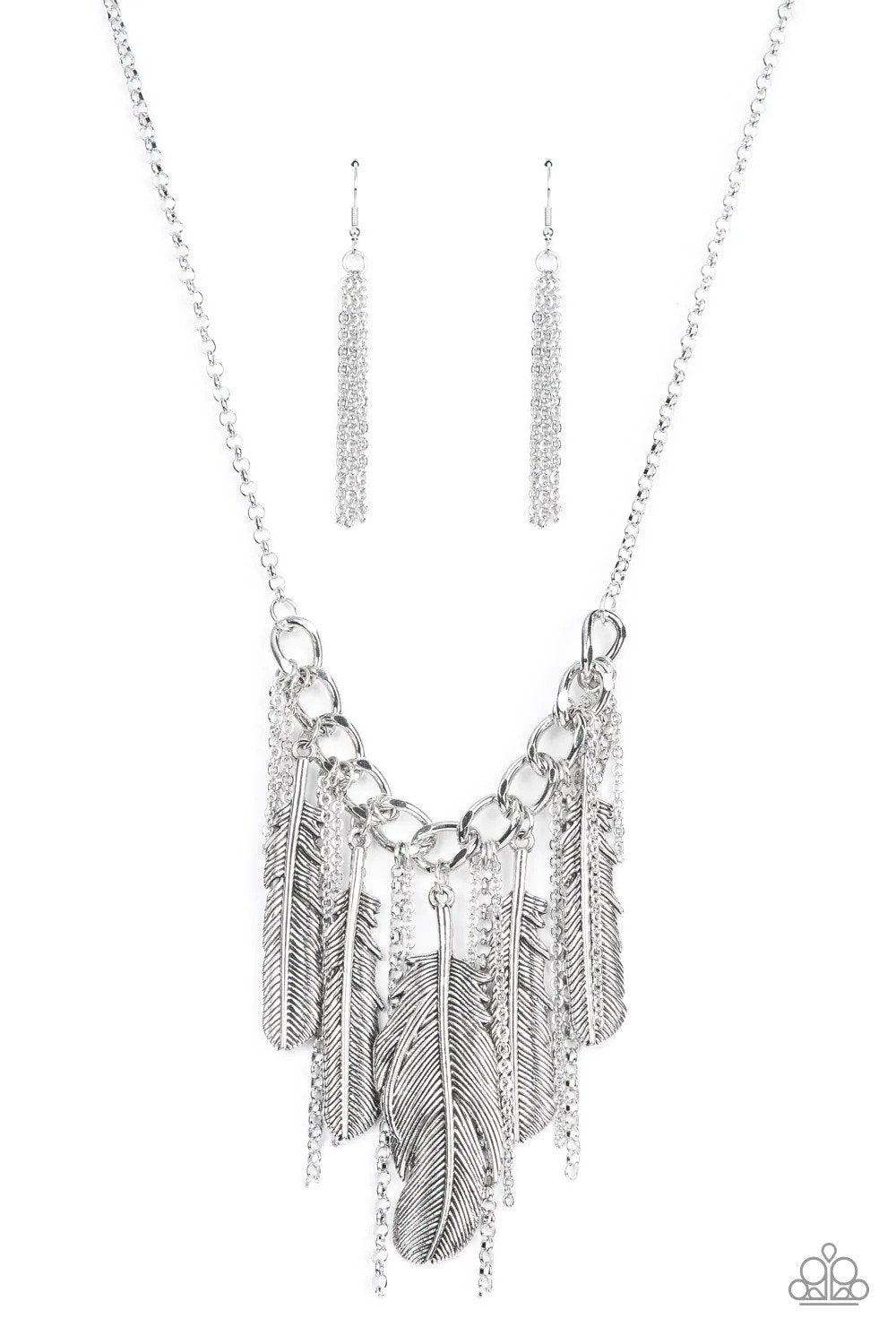 NEST Friends Forever Silver Feather Necklace - Paparazzi Accessories- lightbox - CarasShop.com - $5 Jewelry by Cara Jewels