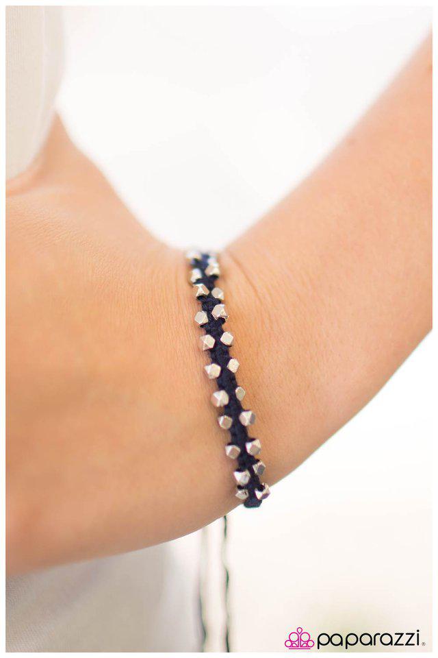 Never Back Down Blue Bracelet - Paparazzi Accessories-on model - CarasShop.com - $5 Jewelry by Cara Jewels
