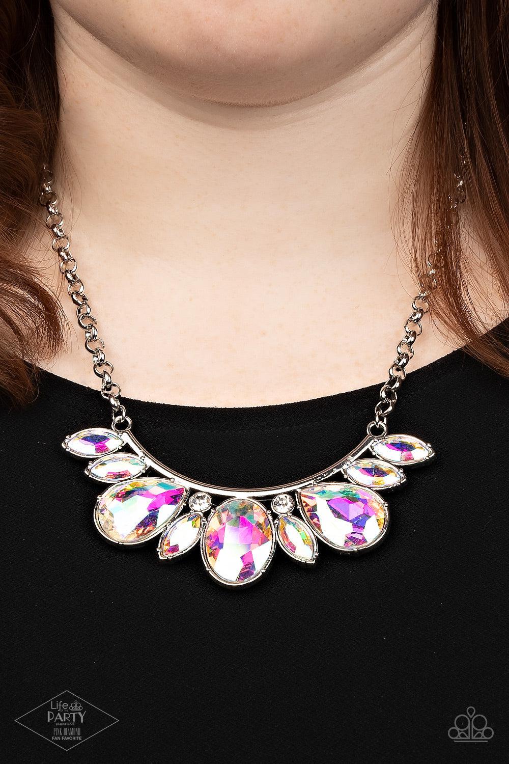 Never SLAY Never Multi Iridescent Rhinestone Necklace - Paparazzi Accessories- lightbox - CarasShop.com - $5 Jewelry by Cara Jewels