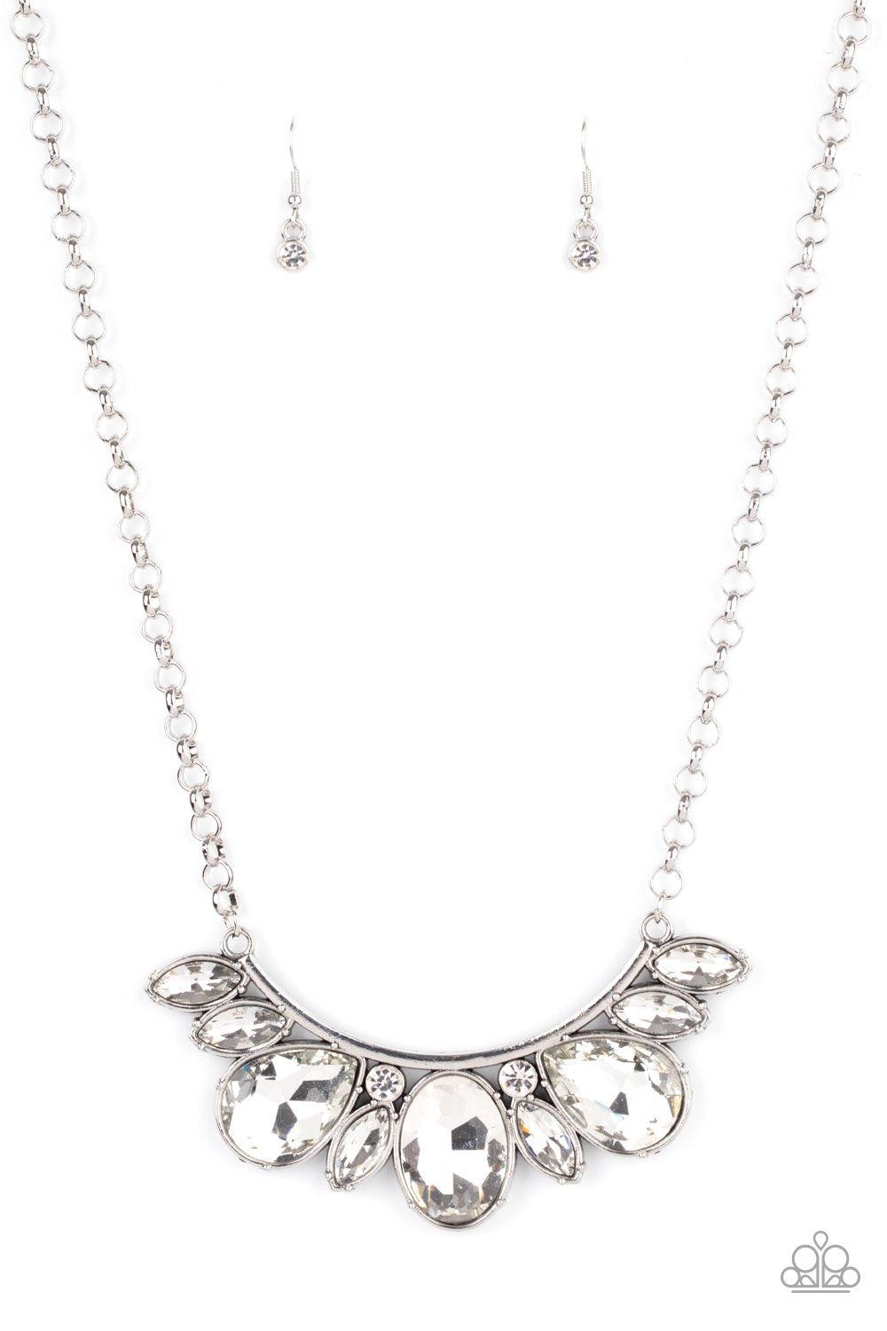 Never SLAY Never White Rhinestone Necklace - Paparazzi Accessories Life of the Party Exclusive May 2021- lightbox - CarasShop.com - $5 Jewelry by Cara Jewels