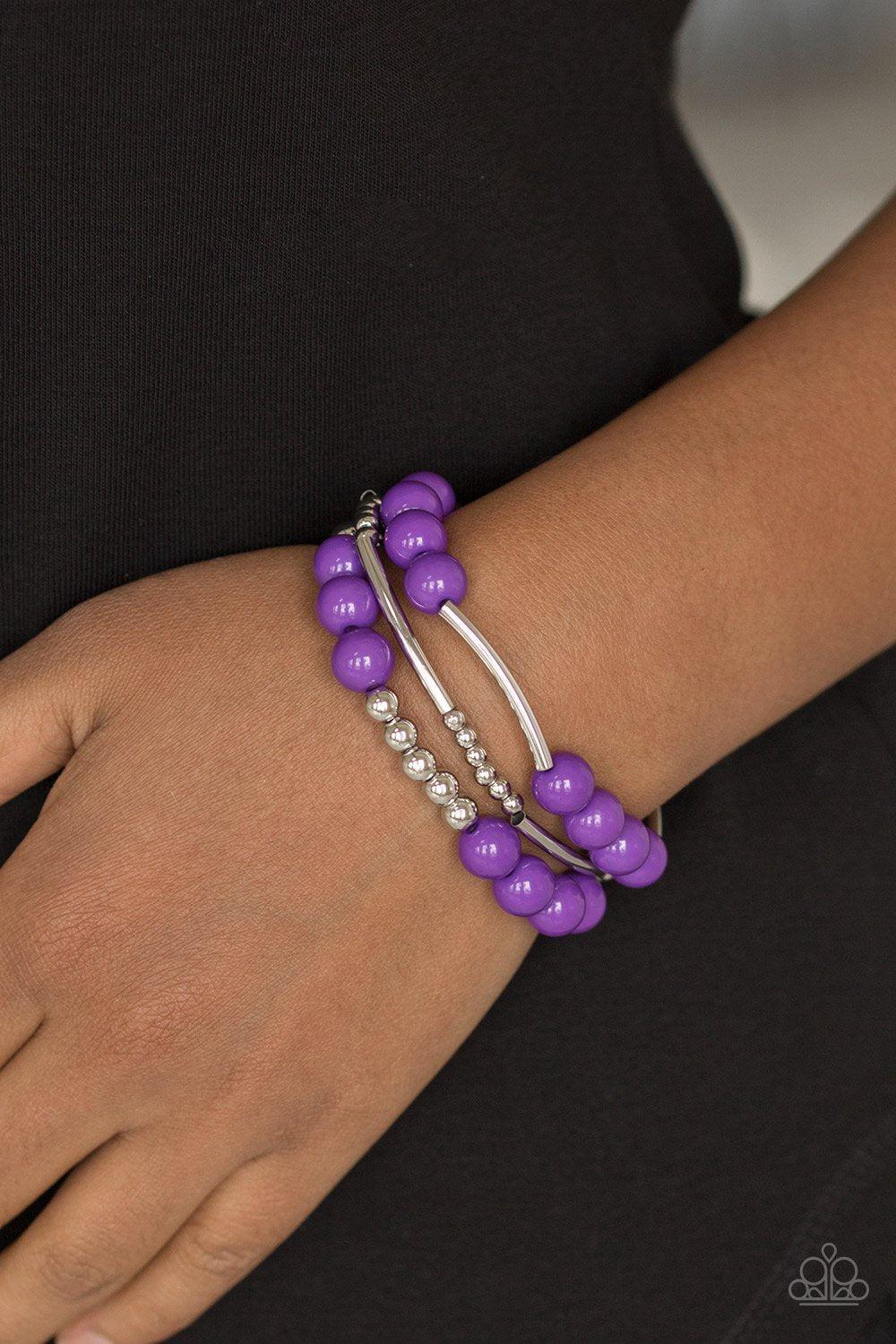 New Adventures Purple and Silver Stretch Bracelet Set - Paparazzi Accessories-CarasShop.com - $5 Jewelry by Cara Jewels
