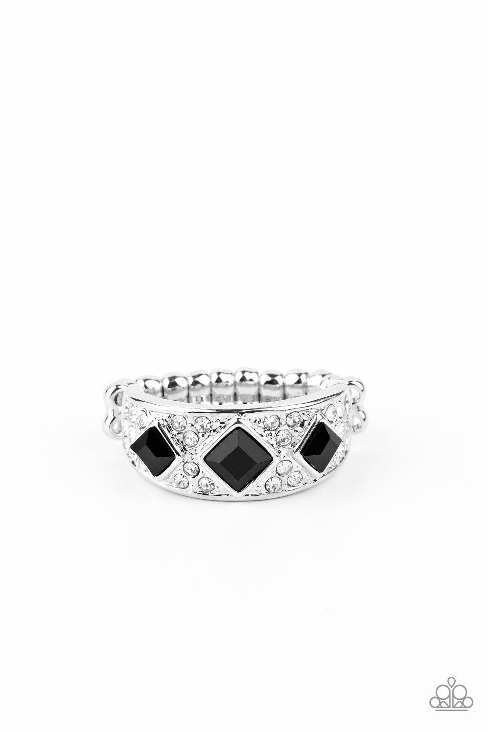 New Age Nouveau Black and White Rhinestone Ring - Paparazzi Accessories - lightbox -CarasShop.com - $5 Jewelry by Cara Jewels