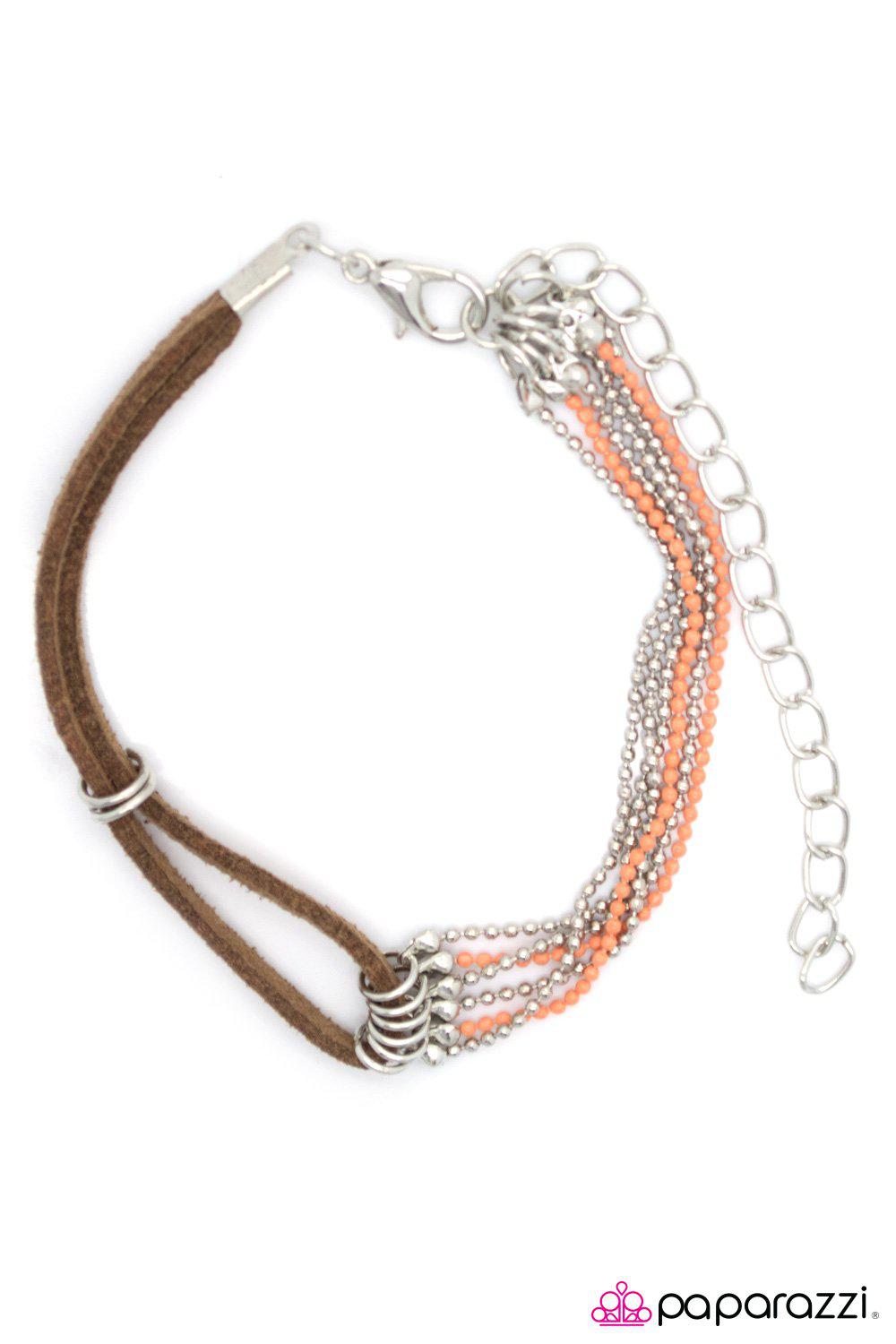 New Heights Silver and Orange Chain Bracelet - Paparazzi Accessories-CarasShop.com - $5 Jewelry by Cara Jewels