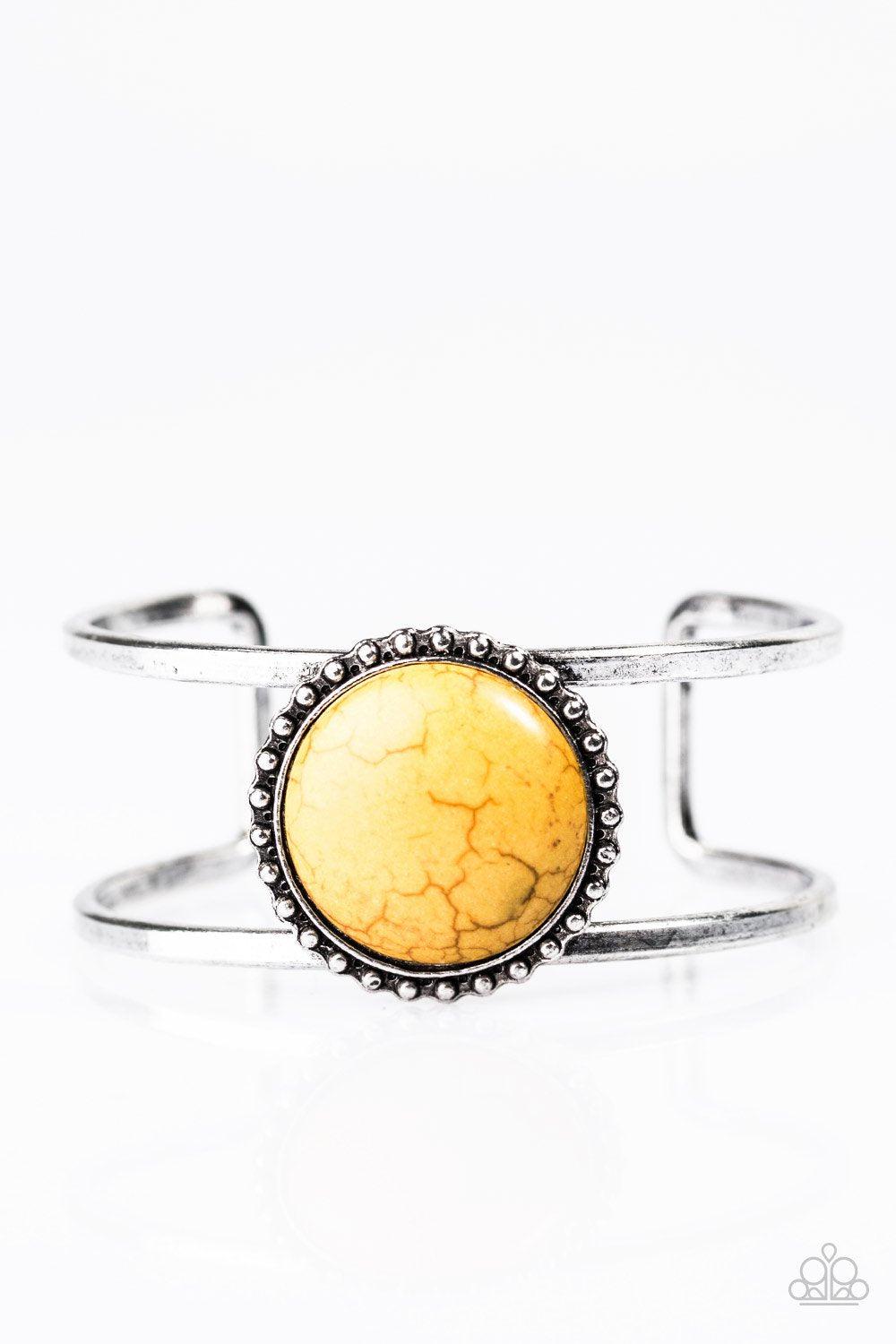 New Horizons Yellow Stone and Silver Cuff Bracelet - Paparazzi Accessories-CarasShop.com - $5 Jewelry by Cara Jewels