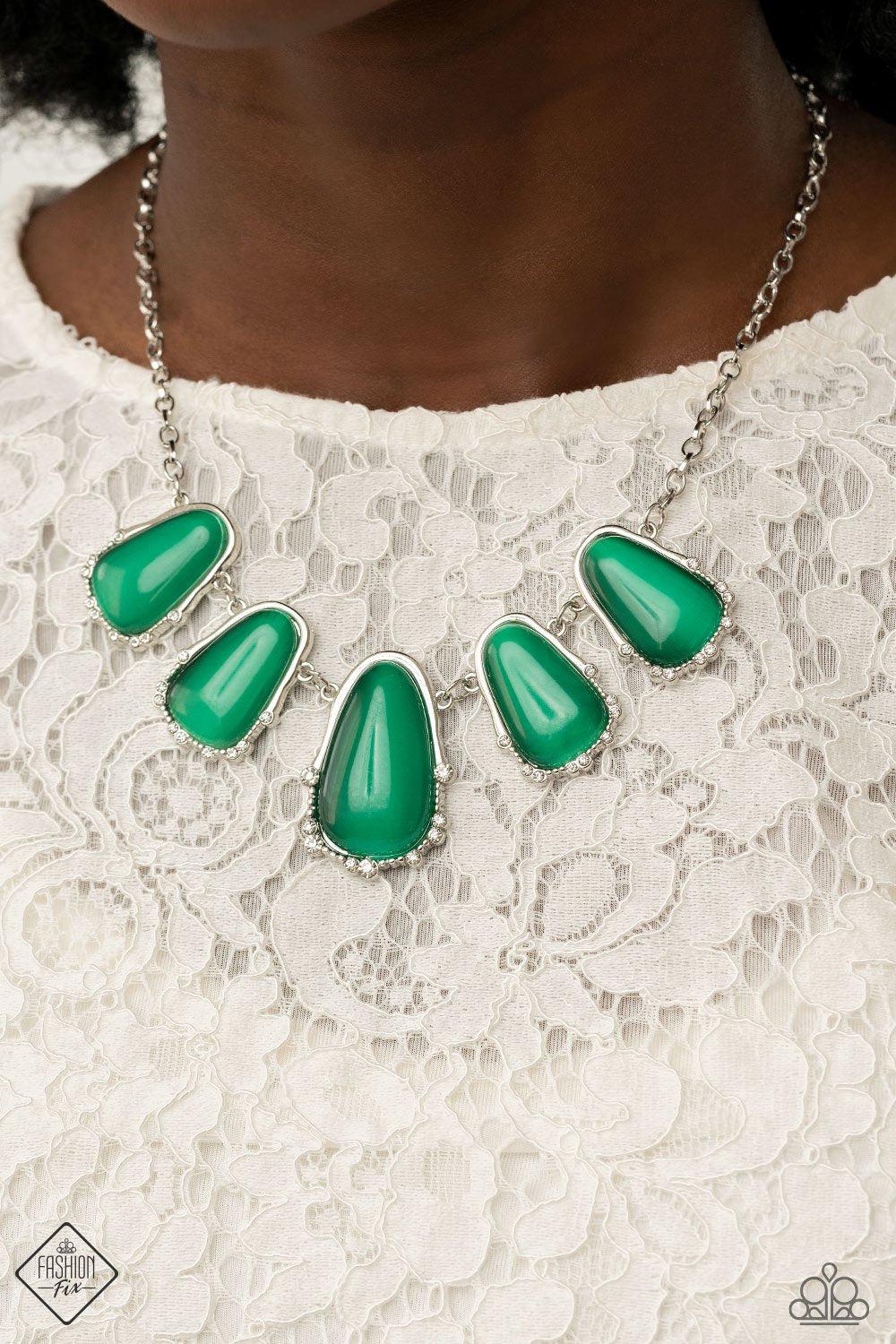 Newport Princess Mint Green Cat&#39;s Eye Stone Necklace - Paparazzi Accessories - model -CarasShop.com - $5 Jewelry by Cara Jewels