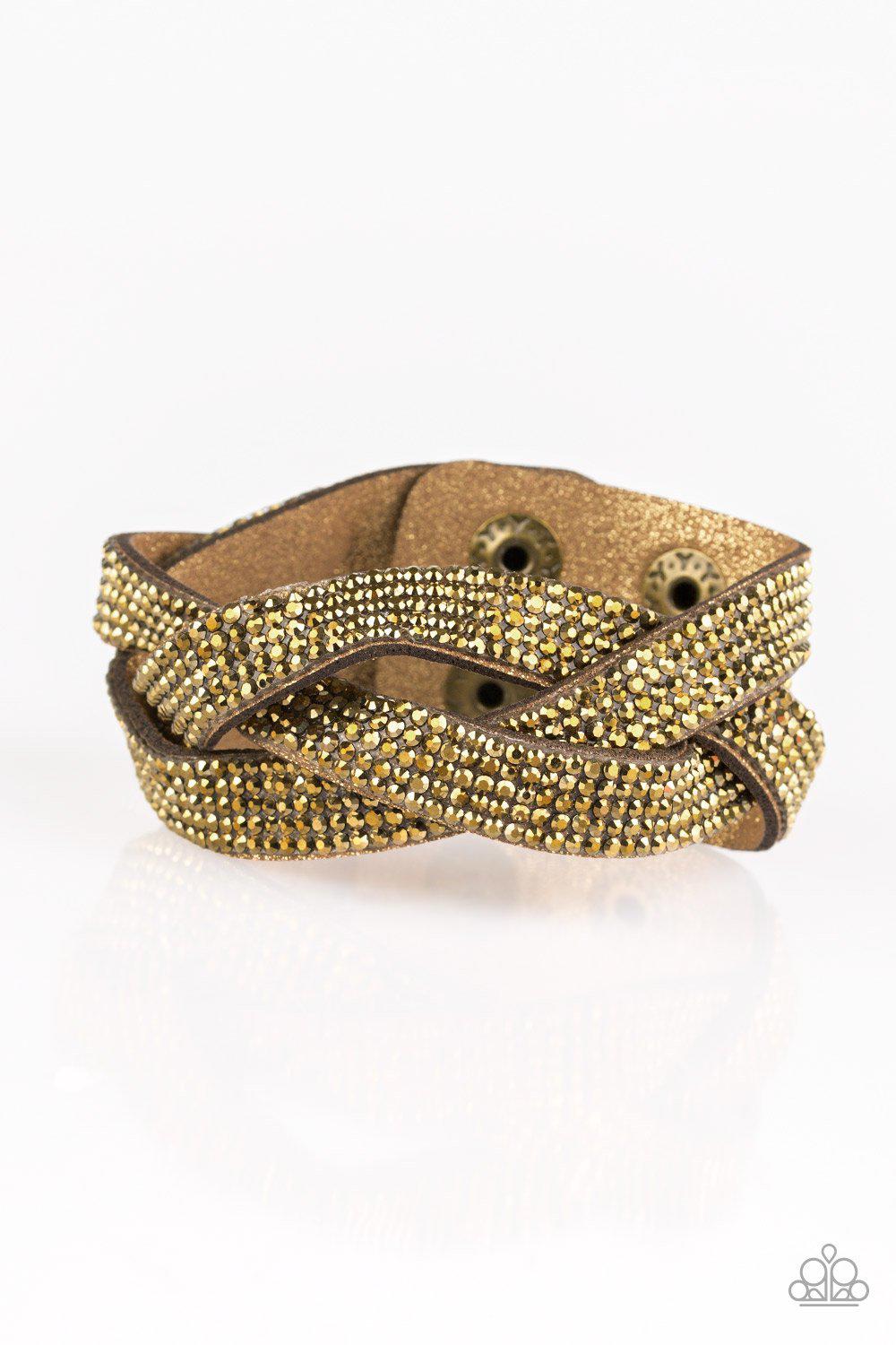 Nice Girls Finish Last Brass Urban Wrap Snap Bracelet - Paparazzi Accessories - lightbox -CarasShop.com - $5 Jewelry by Cara Jewels