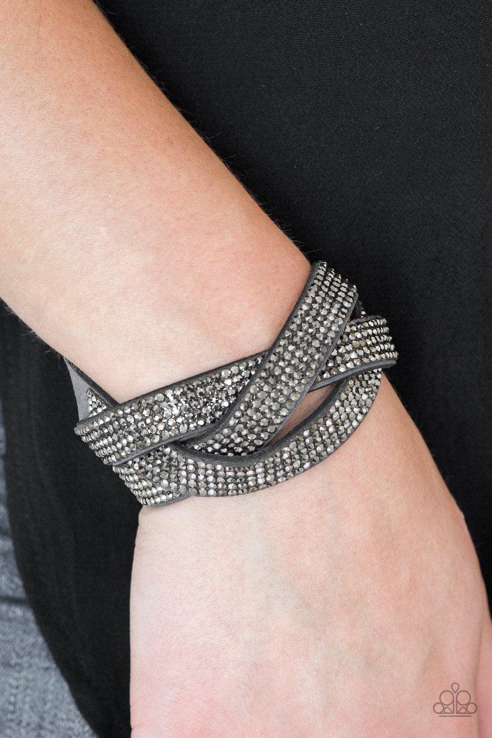 Nice Girls Finish Last Silver Urban Wrap Snap Bracelet - Paparazzi Accessories- model - CarasShop.com - $5 Jewelry by Cara Jewels