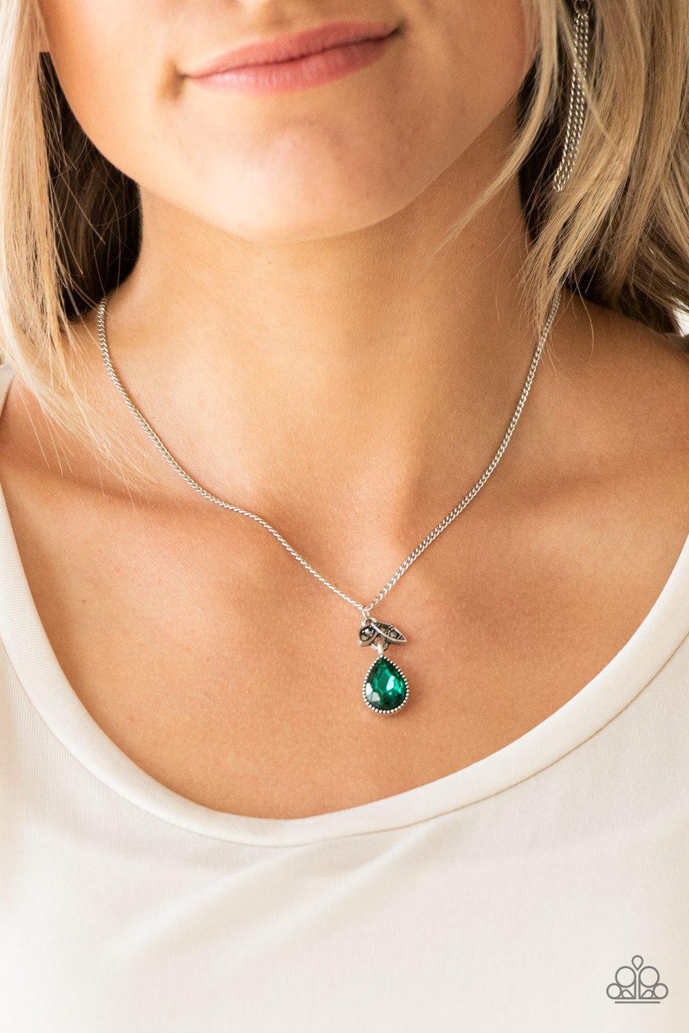 Nice to Meet You Green Teardrop Gem Necklace - Paparazzi Accessories-CarasShop.com - $5 Jewelry by Cara Jewels