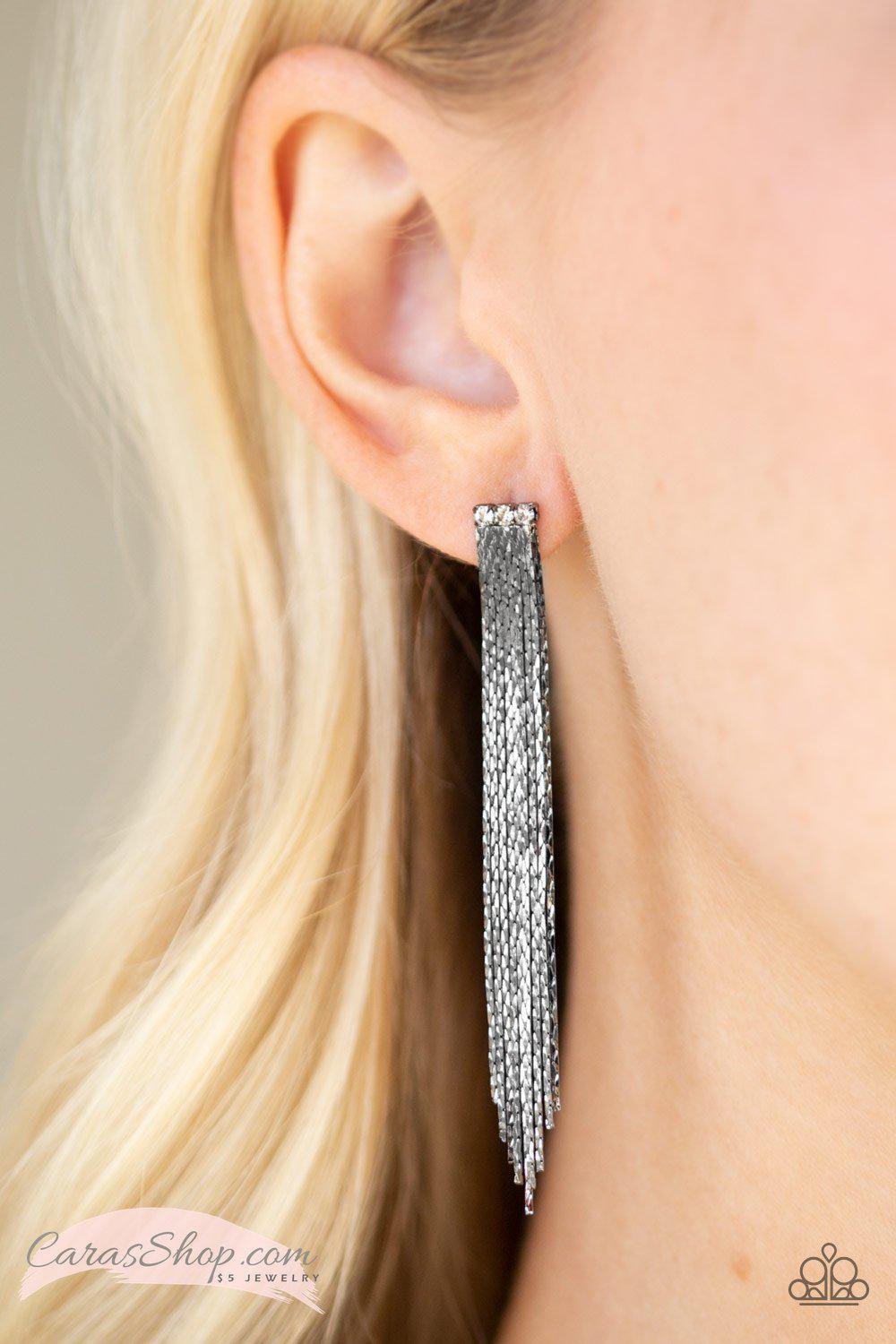 Night At The Oscars - Gunmetal Chain Earrings - Paparazzi Accessories-CarasShop.com - $5 Jewelry by Cara Jewels