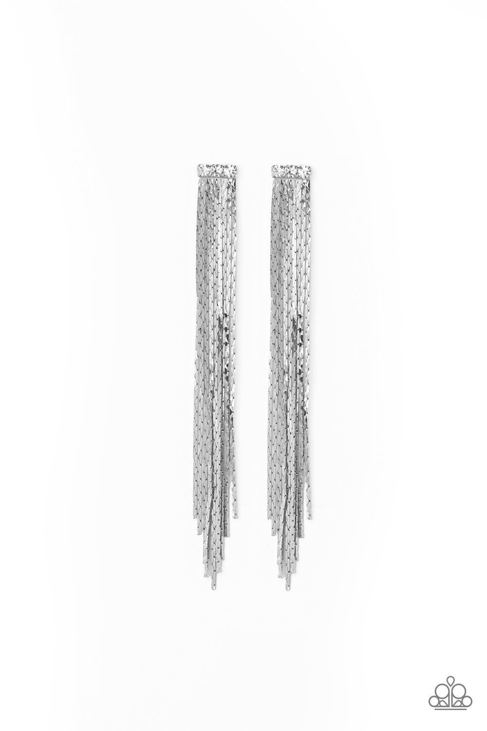 Night At The Oscars White and Silver Chain Earrings - Paparazzi Accessories-CarasShop.com - $5 Jewelry by Cara Jewels