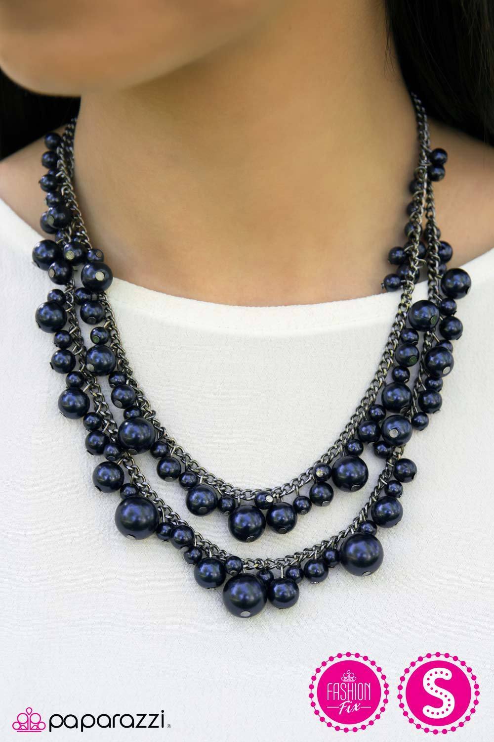 Nightfall Navy Blue Pearl and Gunmetal Necklace - Paparazzi Accessories-CarasShop.com - $5 Jewelry by Cara Jewels
