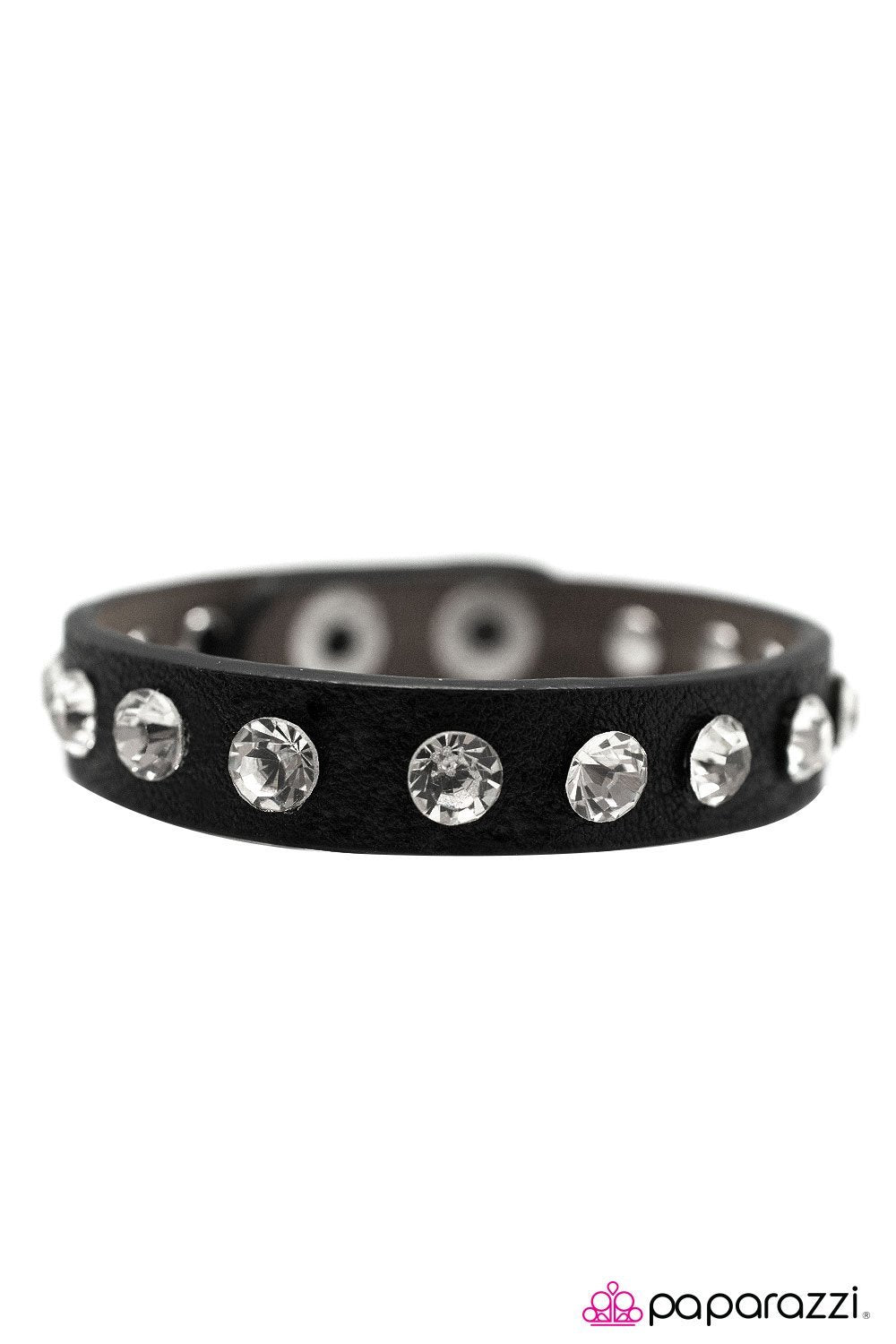 No Glitz, No Glory Black and White Rhinestone Urban Wrap Snap Bracelet - Paparazzi Accessories-CarasShop.com - $5 Jewelry by Cara Jewels