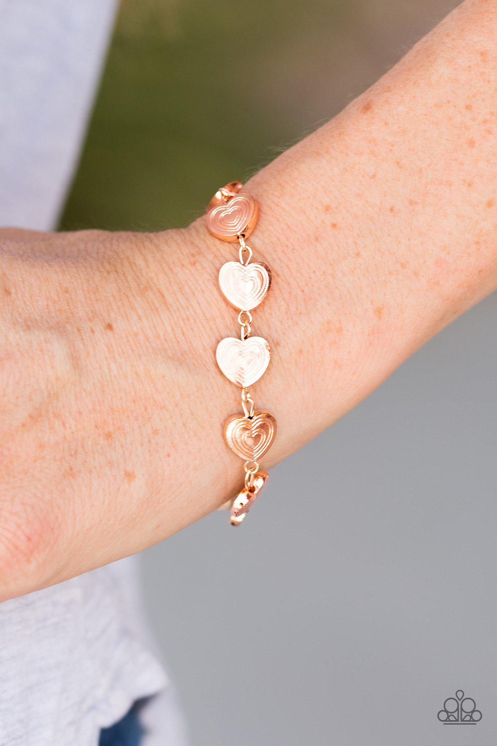 No Heart Feelings Gold Heart Bracelet - Paparazzi Accessories-CarasShop.com - $5 Jewelry by Cara Jewels
