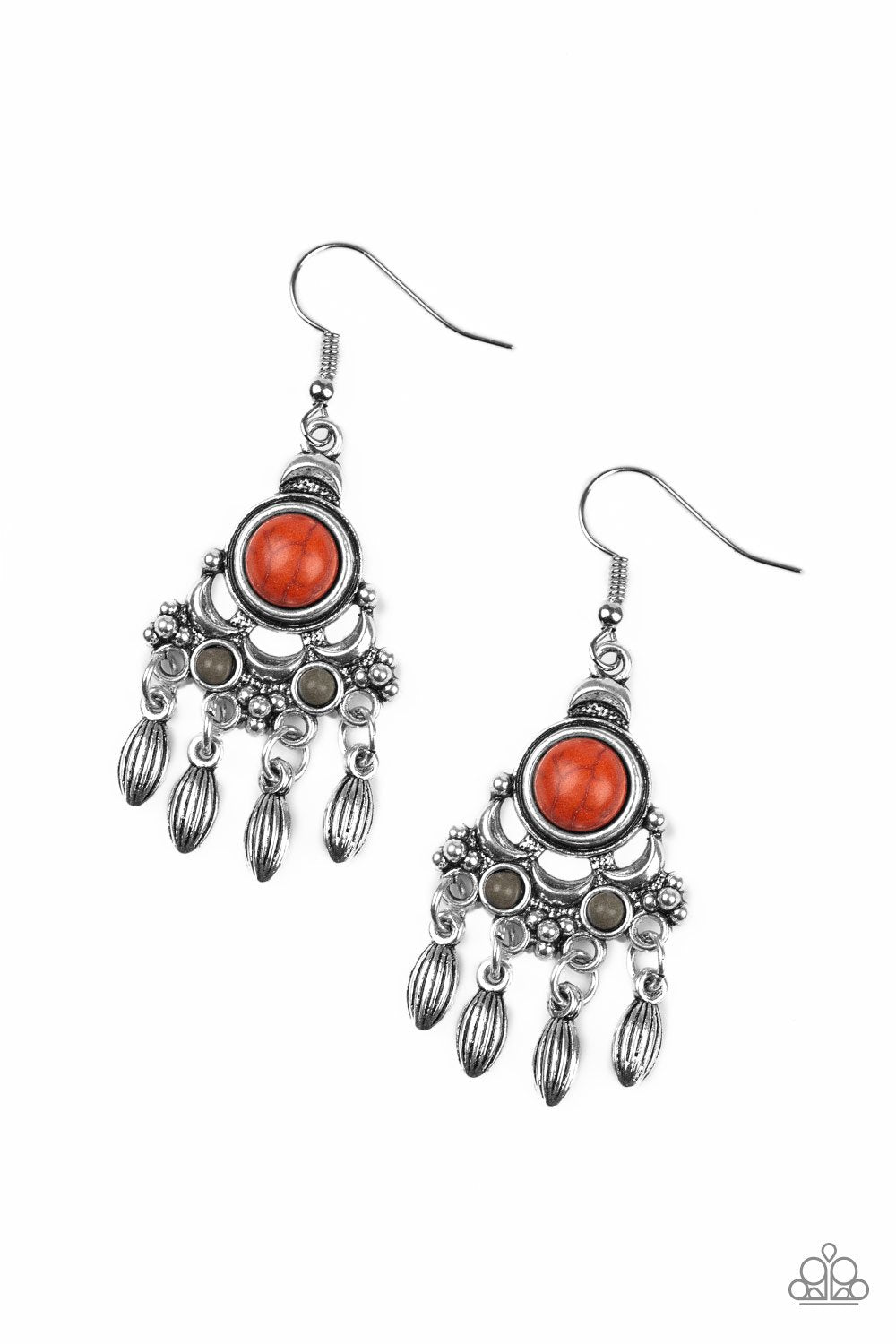 No Place Like Homestead Multi - Orange and Gray Stone Earrings - Paparazzi Accessories-CarasShop.com - $5 Jewelry by Cara Jewels