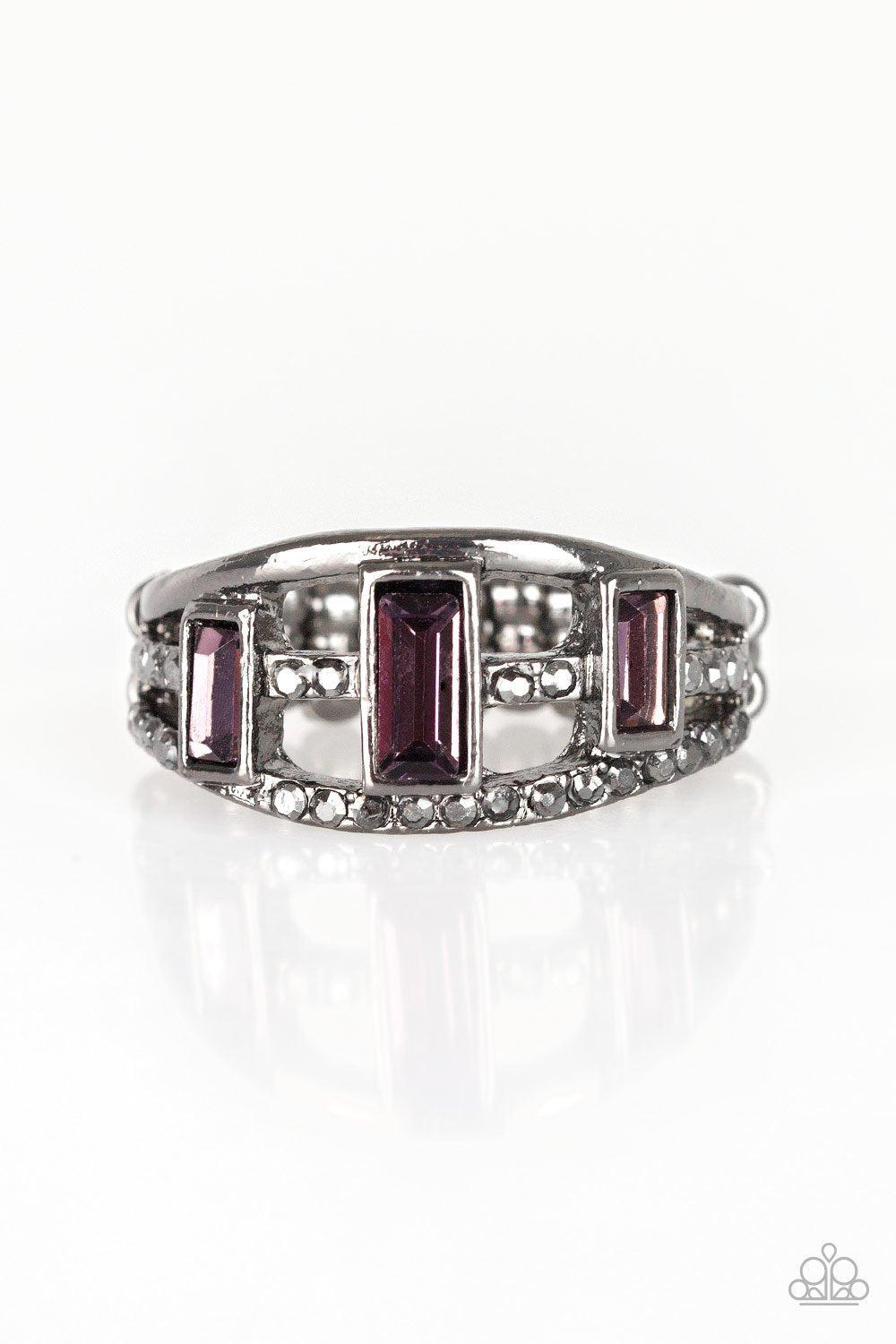 Noble Nova Purple and Hematite Rhinestone Ring - Paparazzi Accessories-CarasShop.com - $5 Jewelry by Cara Jewels