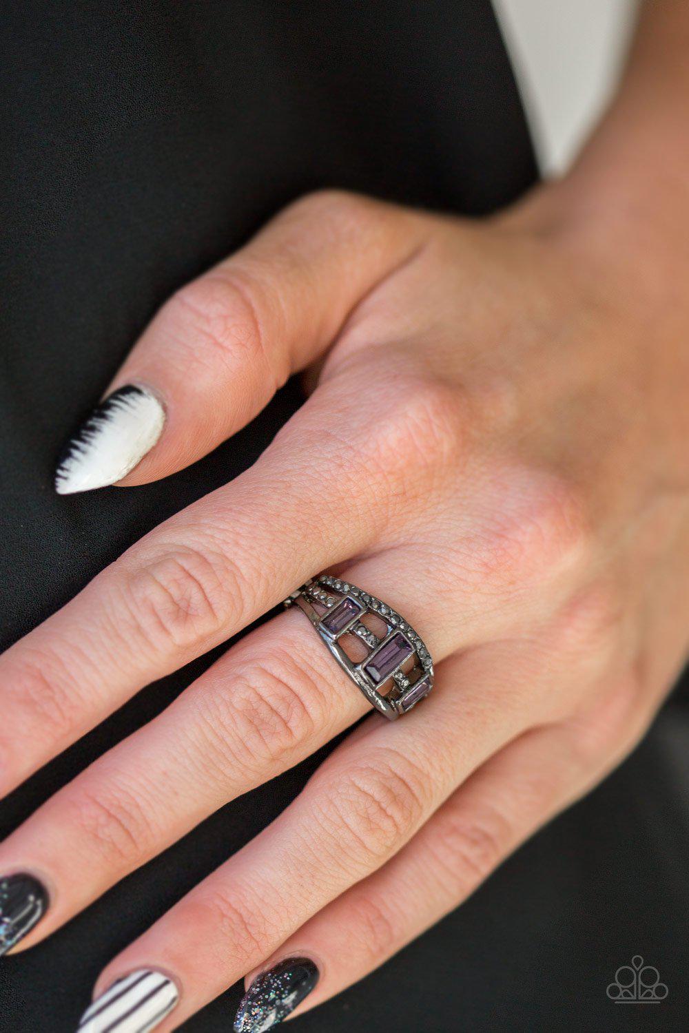 Noble Nova Purple and Hematite Rhinestone Ring - Paparazzi Accessories-CarasShop.com - $5 Jewelry by Cara Jewels