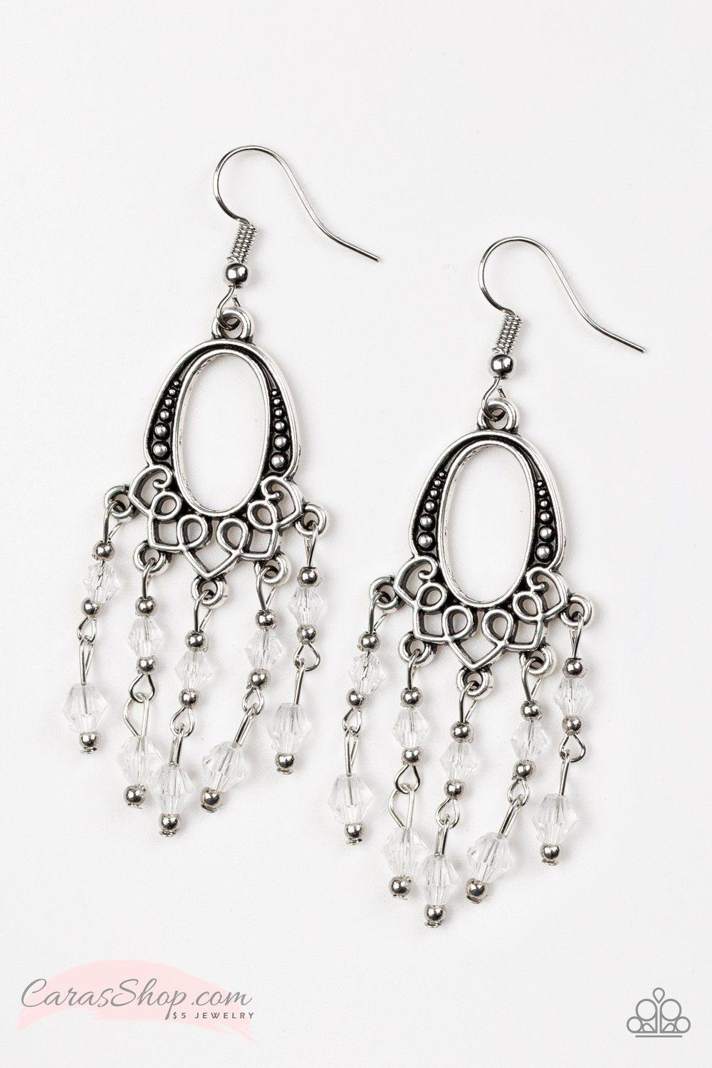 Not the Only Fish in the Sea - White Earrings - Paparazzi Accessories-CarasShop.com - $5 Jewelry by Cara Jewels
