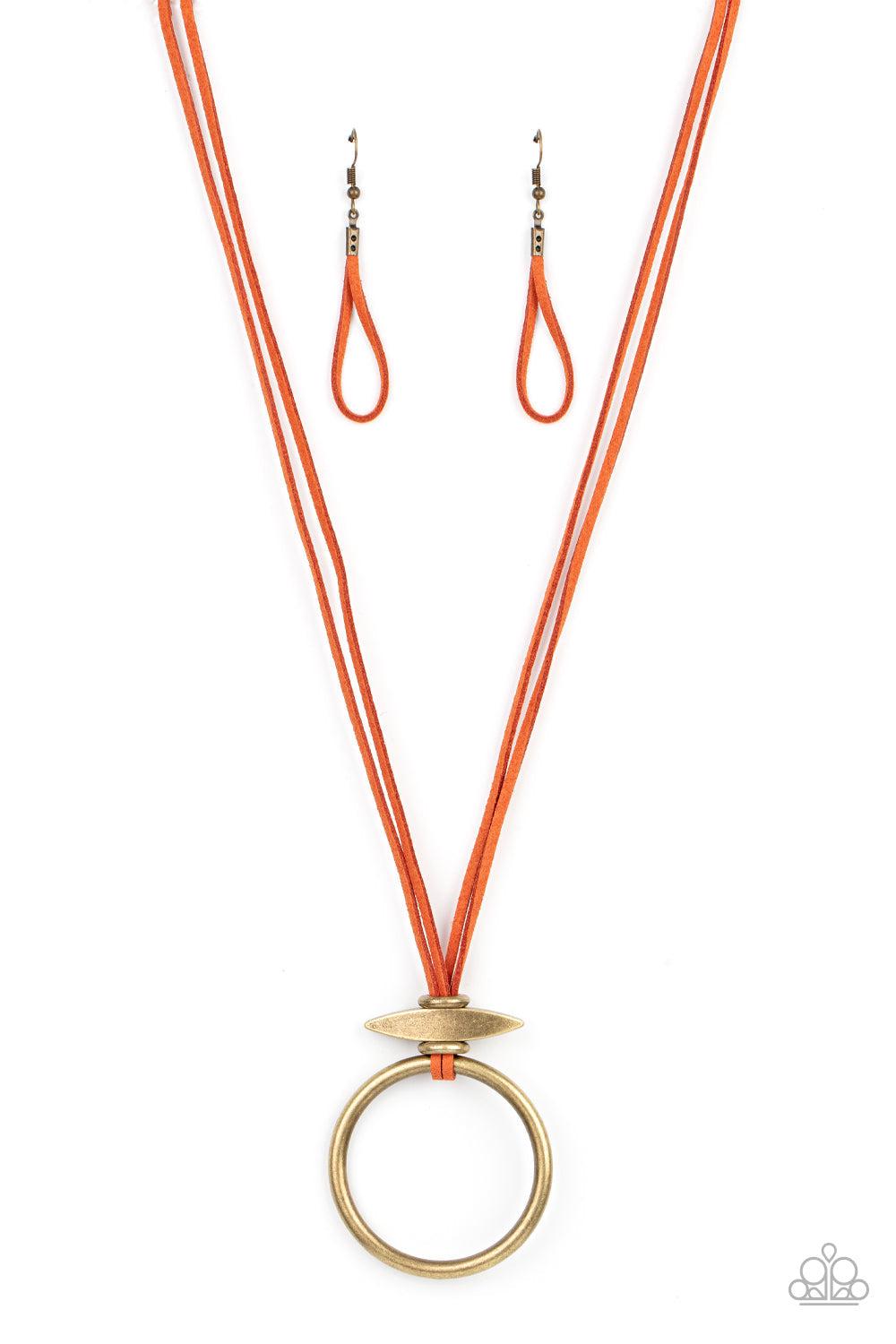 Noticeably Nomad Orange Suede Necklace - Paparazzi Accessories- lightbox - CarasShop.com - $5 Jewelry by Cara Jewels