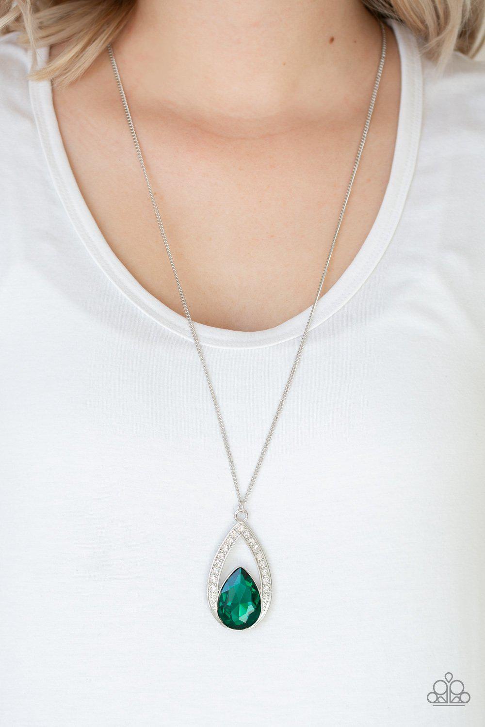 Notorious Noble Green Gem Pendant Necklace - Paparazzi Accessories-CarasShop.com - $5 Jewelry by Cara Jewels
