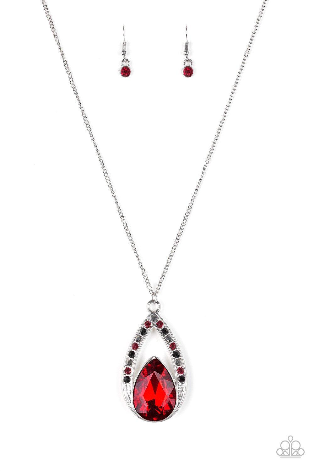 Notorious Noble Multi Red and Black Rhinestone Pendant Necklace - Paparazzi Accessories - lightbox -CarasShop.com - $5 Jewelry by Cara Jewels