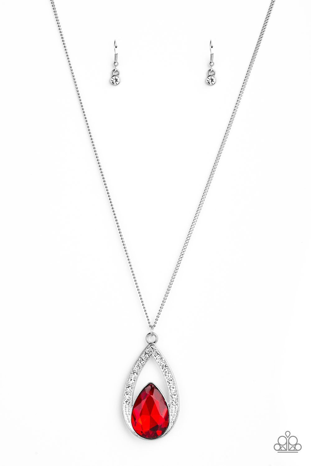 Notorious Noble Red Rhinestone Pendant Necklace - Paparazzi Accessories-CarasShop.com - $5 Jewelry by Cara Jewels